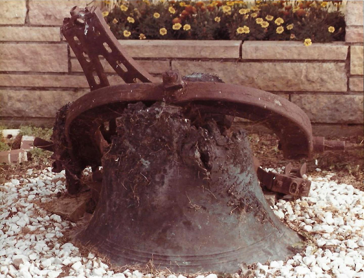 The 109-year-old brass bell stolen last week from St. Paul Lutheran Church in German Lake was the only artifact saved from a 1972 fire. The bell, as pictured, had been displayed in front of the new church.