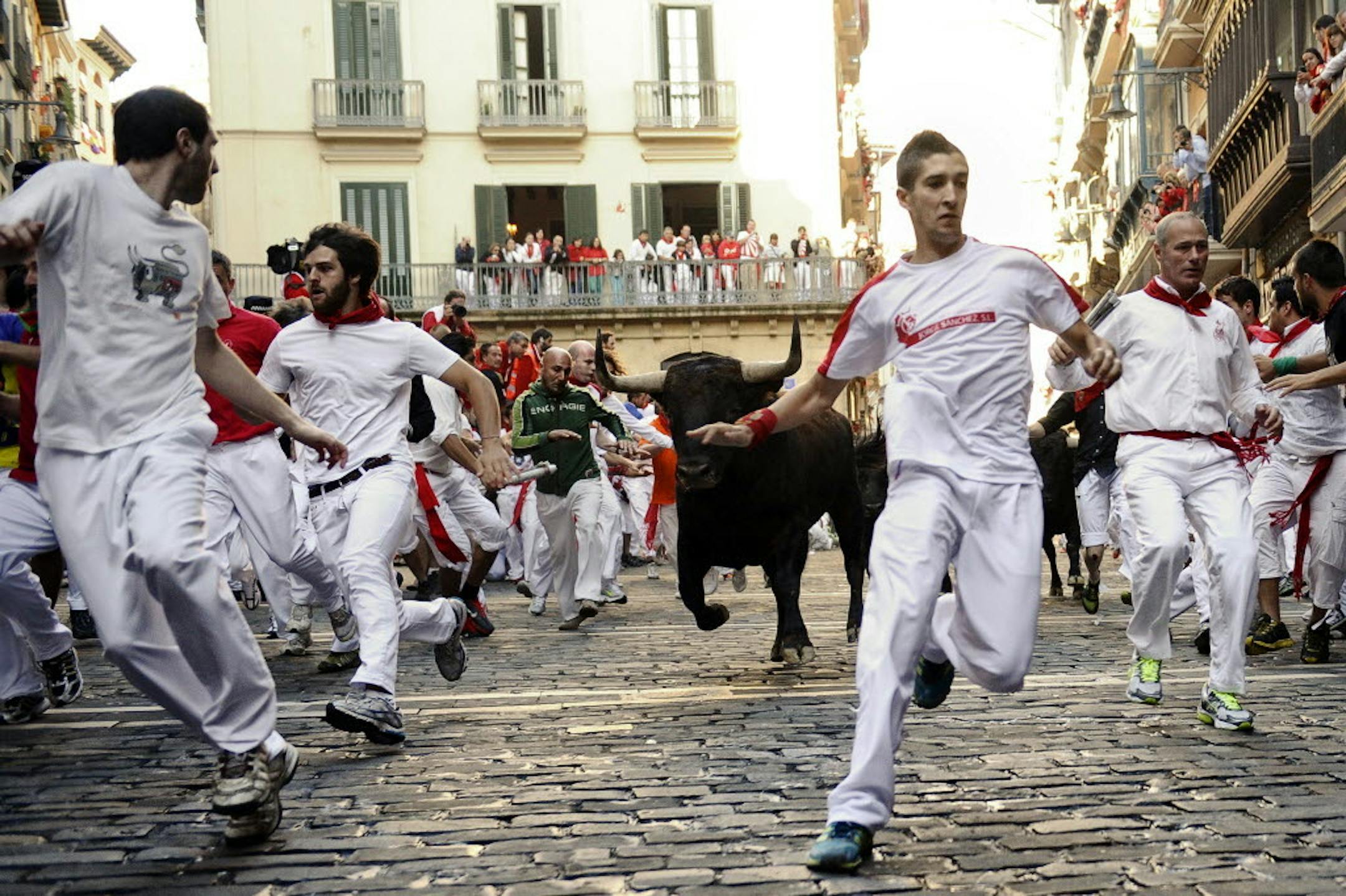 File photo of the running of the bulls in Pamplona, Spain.