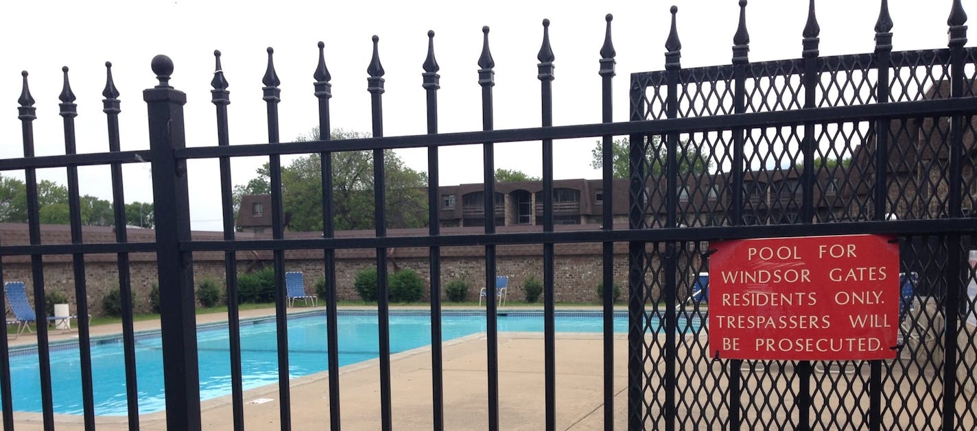 The Brooklyn Park apartment pool where a 3-year-old apparently drowned has a sign posted noting that it&#xed;s for residents only. The girl and the other children with her did not live at the complex. Photo: Karen Zamora, Star Tribune.