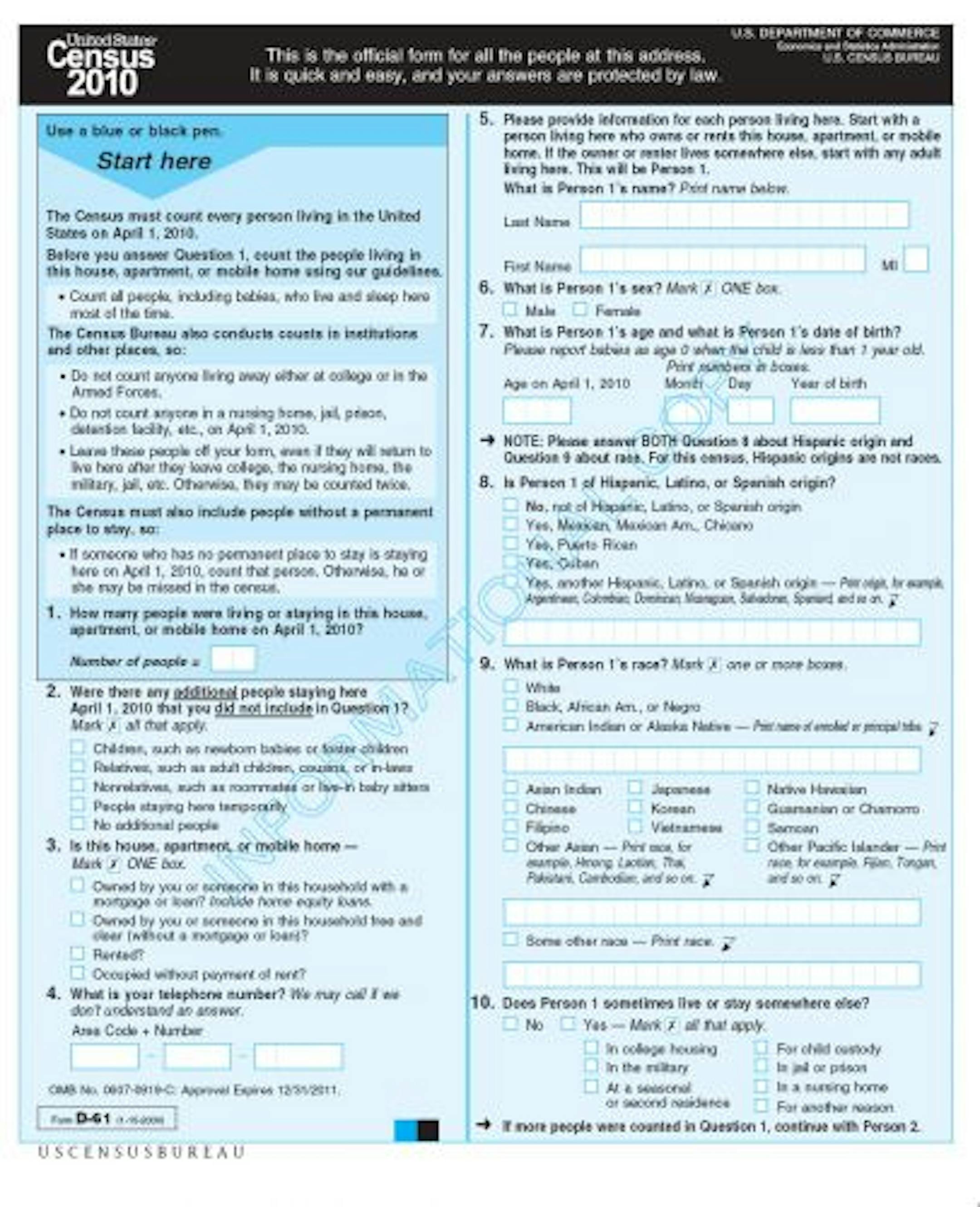 The every-10-years census form has been reduced to a single page per person for the 2010 U.S. Census. A $300 million campaign to encourage people to participate in the count began on Monday.