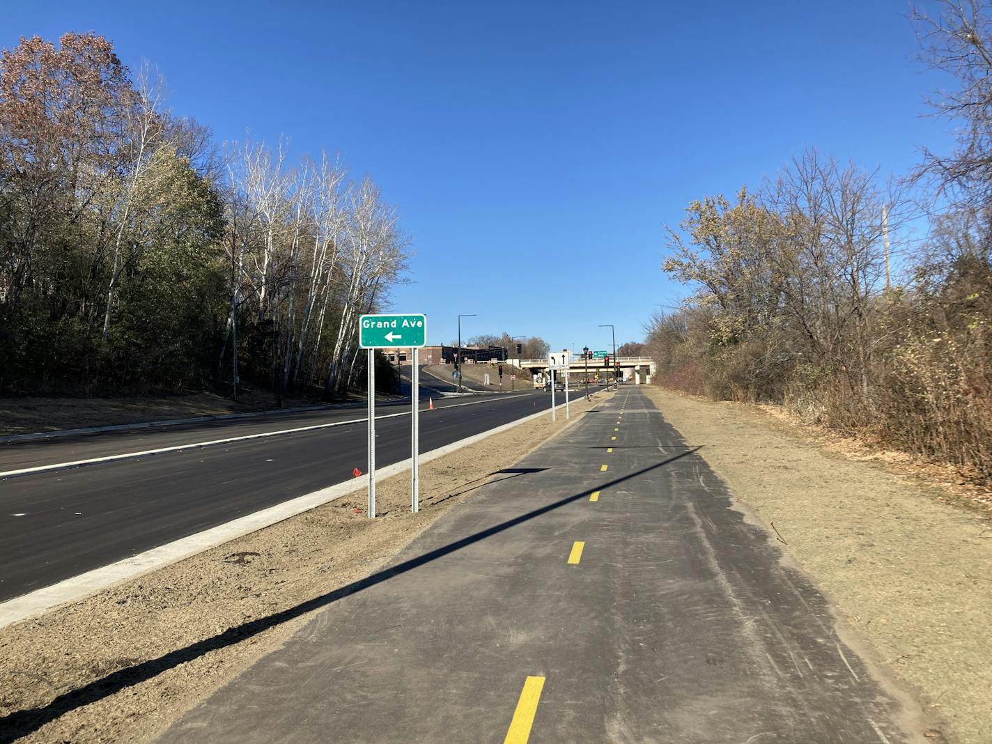 The new bike trail on Ayd Mill Road, south of the Grand Avenue overpass.