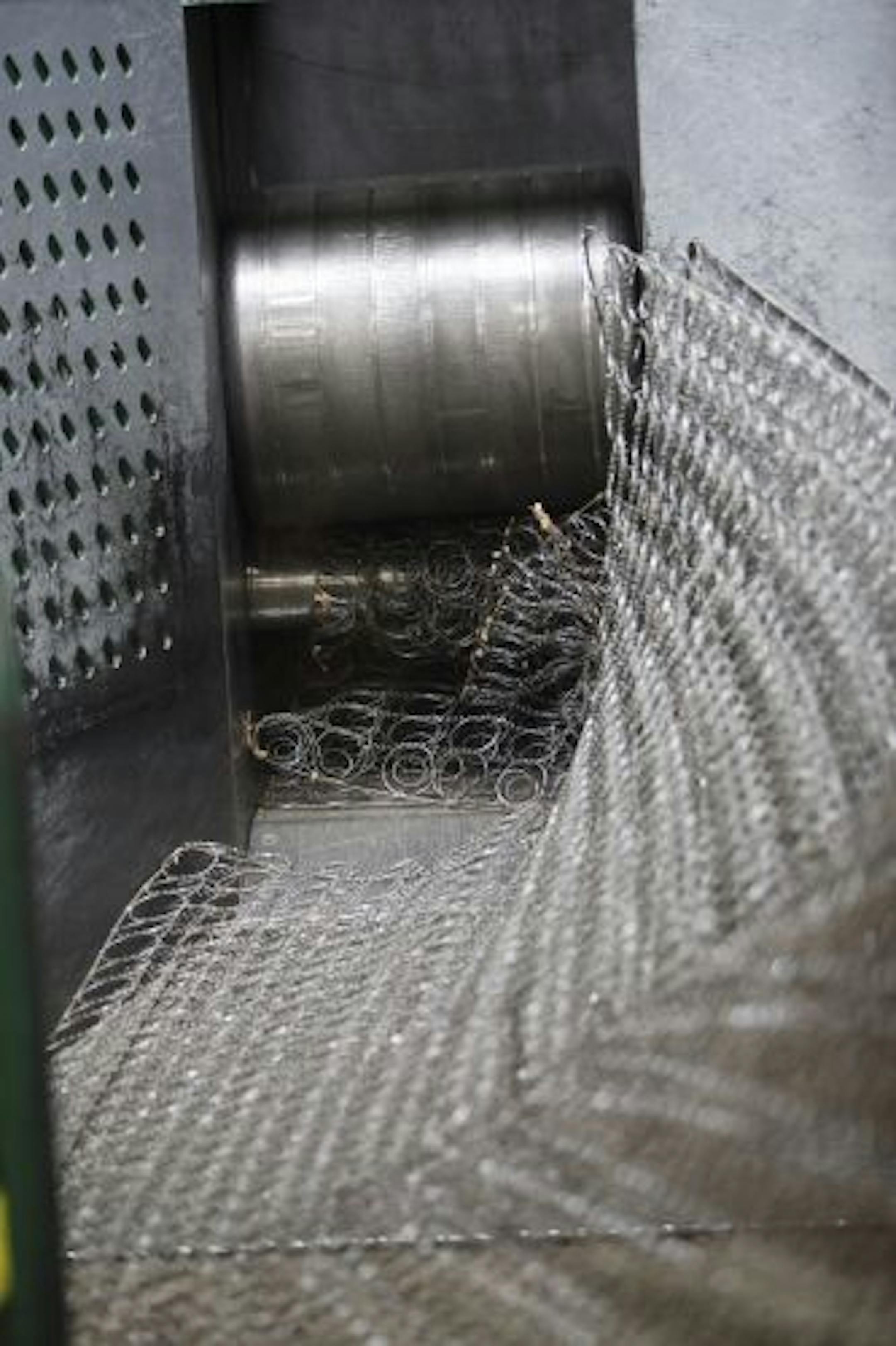 A custom machine bales the mattress steel springs into a bundle that can be sold. A given mattress' steel is worth about $16.