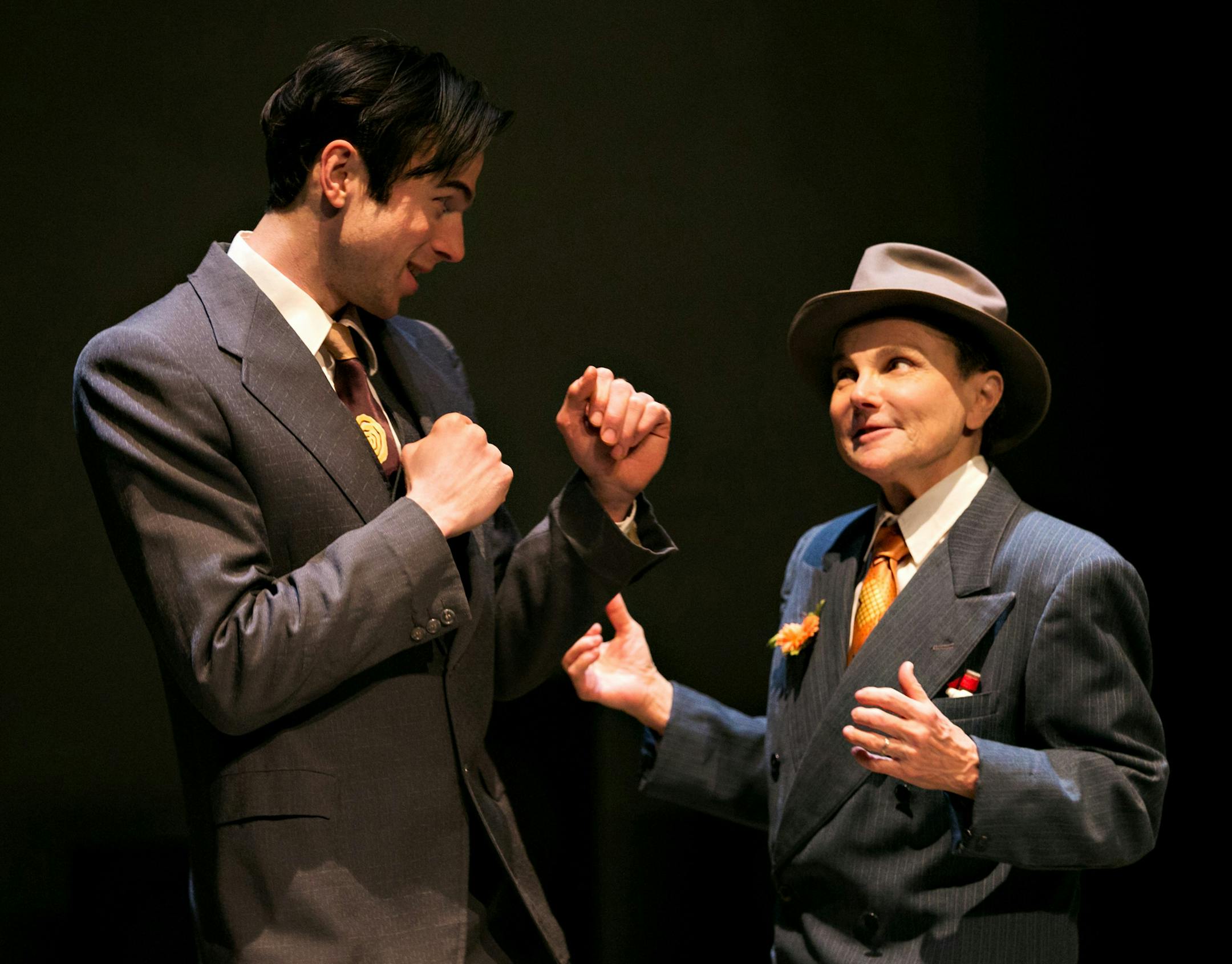 Sam Bardwell as Max Schmeling and Tovah Feldshuh as Joe Jacobs in "Dancing With Giants" at Illusion Theater.