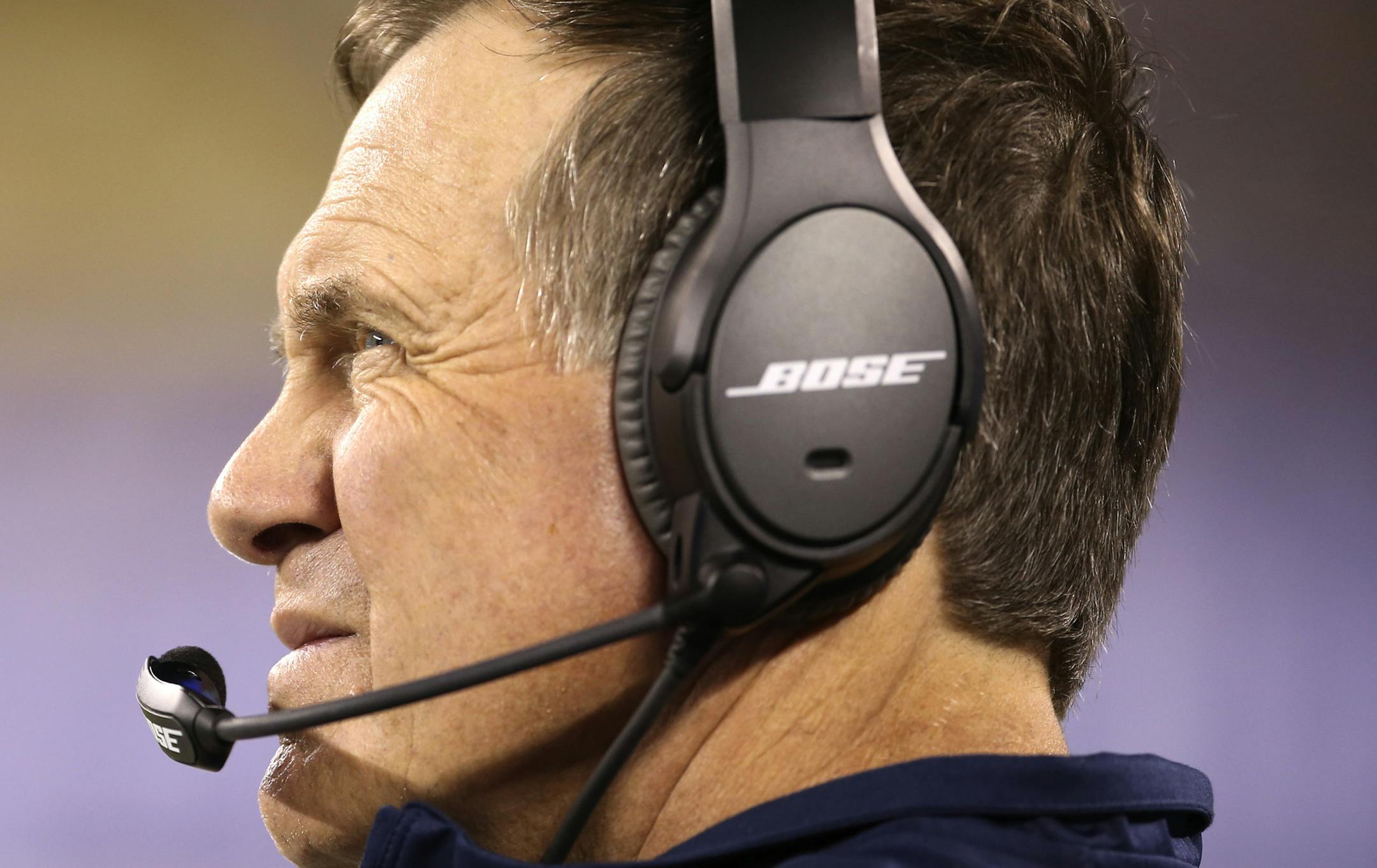 New England Patriots head coach Bill Belichick during the second half of an NFL preseason football game between the Patriots and the New York Giants, Thursday, Aug. 28, 2014, in East Rutherford, N.J. The Giants defeated the Patriots 16-13. (AP Photo/John Minchillo)