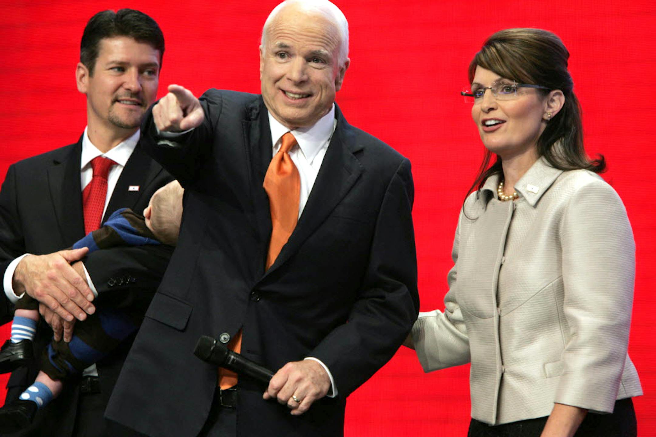 John McCain joined his running mate Sarah Palin after her speech Wednesday.
