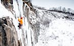 An ice climber at what is known as Quarry Park in Duluth