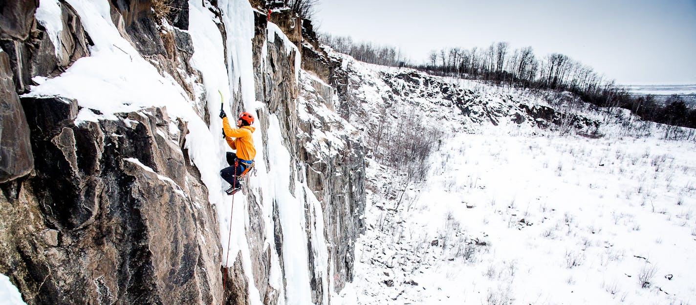 An ice climber at what is known as Quarry Park in Duluth