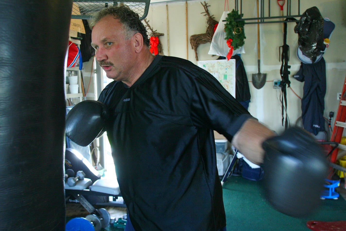 Bruce Bisping/Star Tribune. Scott LeDoux, the Anoka County Commissioner and heavy-weight boxer, trained for his final appearance in the ring for a charity event on October 12th, 2005.