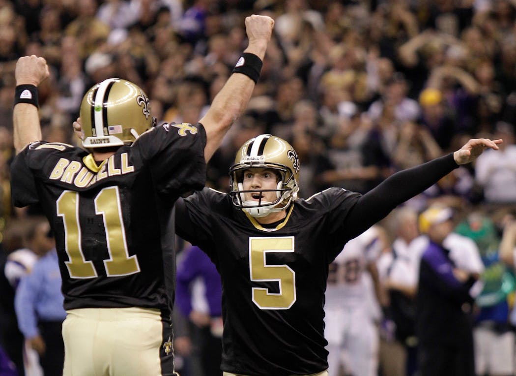 The Saints celebrated after beating the Vikings.