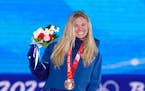 Jessie Diggins won the bronze medal in the freestyle sprint during the first week of the Beijing Olympics.