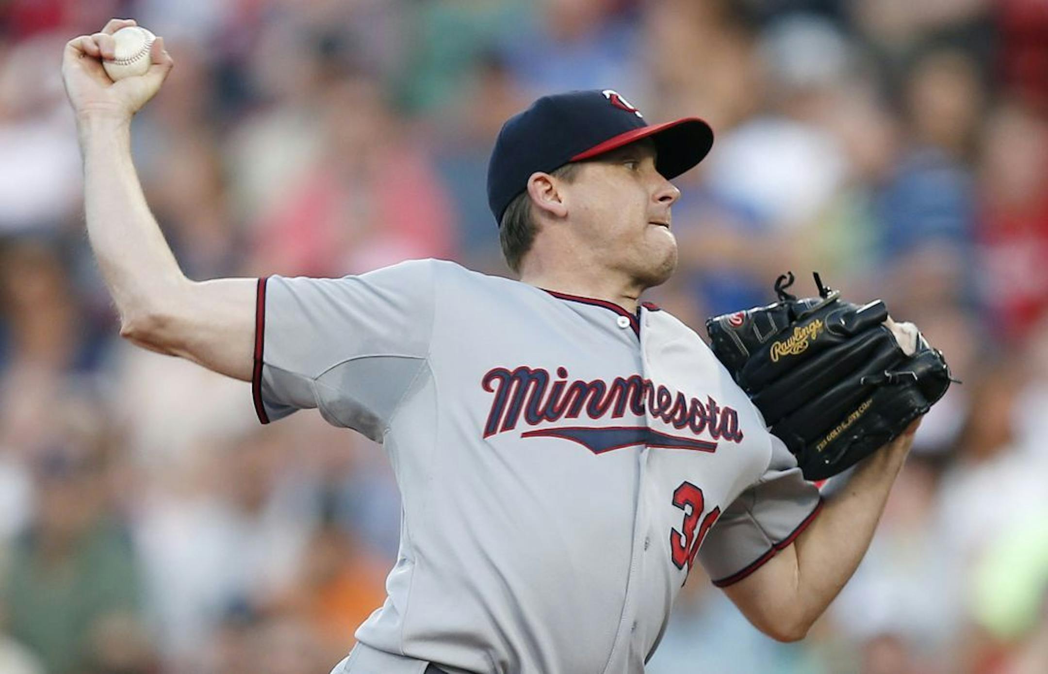 Twins starter Kevin Correia delivered a pitch against Boston in the first inning Monday night at Fenway Park. Correia allowed one run and five hits over six innings.
