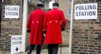 Chelsea pensioners vote at the Royal Hospital during the EU Referendum polling day on June 23, 2016 in London. (Mark Thomas/i-Images/Zuma Press/TNS) O
