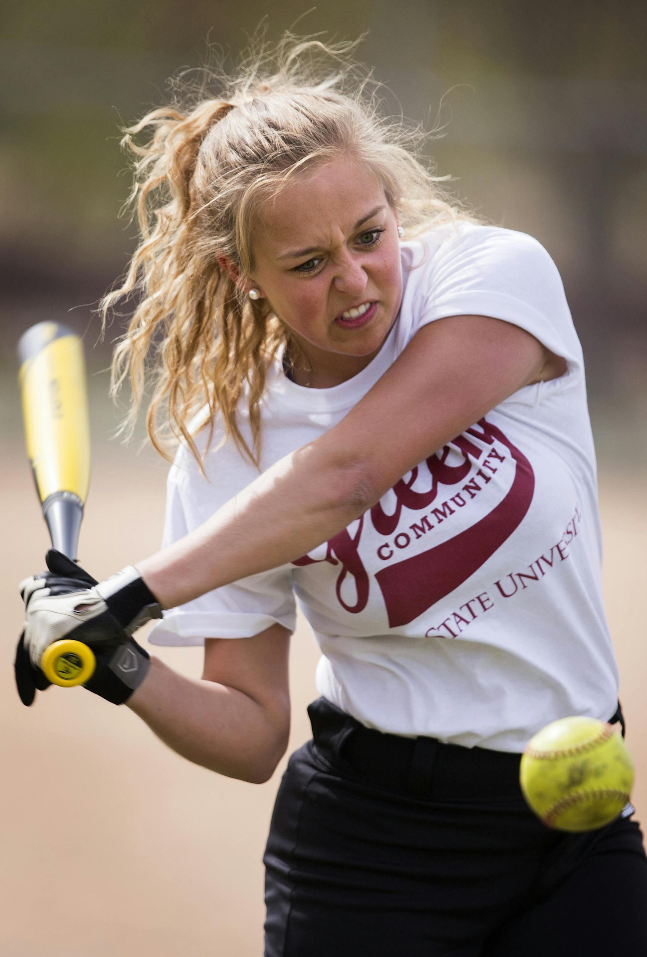 Senior Hailey Vollbrecht practices hitting during West Lutheran softball practice in Plymouth on Thursday, April 30, 2015. ] LEILA NAVIDI leila.navidi@startribune.com /