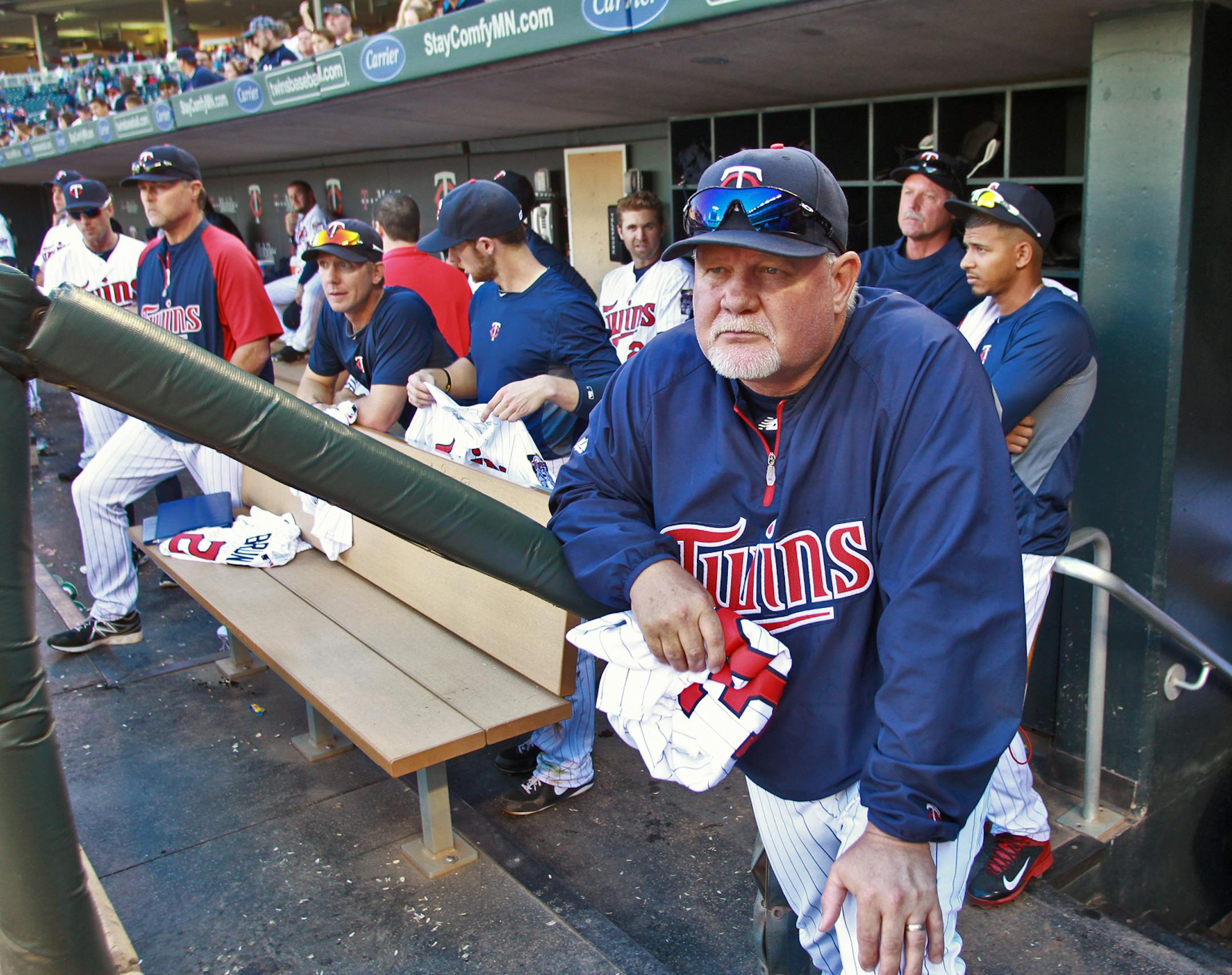 Twins vs. Cleveland. Twins last game of the season, losing 5-1 to the Indians. It may have been Twins manager Ron Gardenhire's last game as manager. Gardenhire watched from the dugout as Cleveland celebrated a wild card berth in the playoffs. (MARLIN LEVISON/STARTRIBUNE(mlevison@startribune.com)