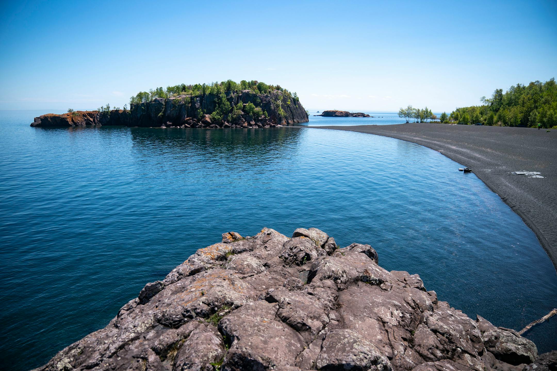 Black Beach is a secluded beach with black sand and picturesque cliffs on Lake Superior just outside of Silver Bay, Minn.