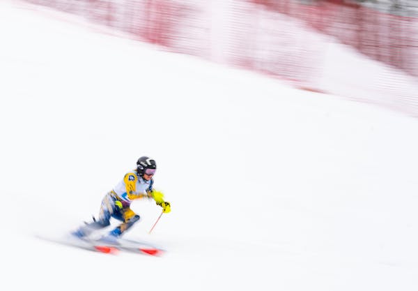 Wayzata skier Sonja Pendergast passed through a gate in the first run of the MSHSL Alpine skiing state meet.