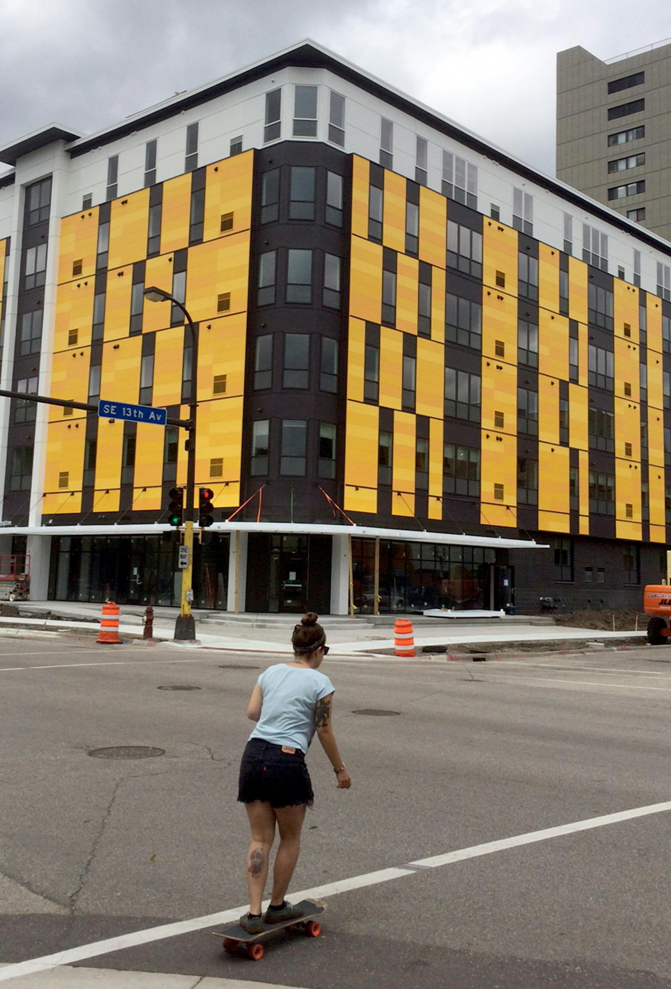 A nearly done apartment building brings a snazzy color scheme to SE. 4th Street in Dinkytown. For more photos visit startribune.com/galleries
