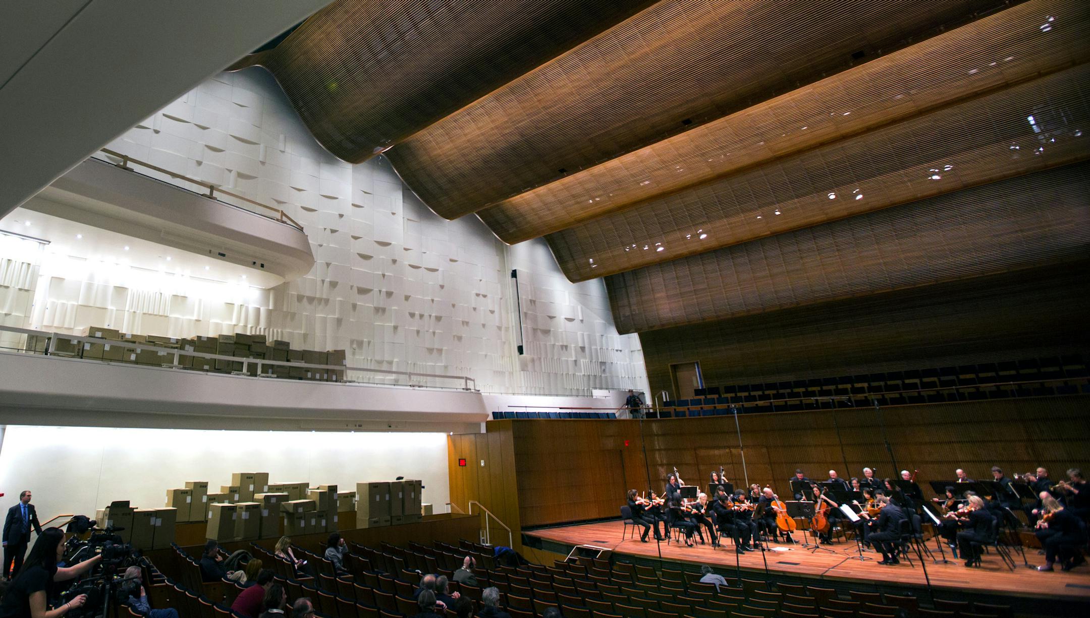 Wednesday morning the Saint Paul Chamber Orchestra held its first rehearsal in the Ordway's nearly completed new concert hall, a space designed specifically for the more intimate acoustic needs of a chamber orchestra and its audience. The hall is a project of the Arts Partnership, comprising the Ordway, SPCO, Schubert Club and Minnesota Opera. ] BRIAN PETERSON ‚Ä¢ brianp@startribune.com St. Paul, MN - 12/10/2012