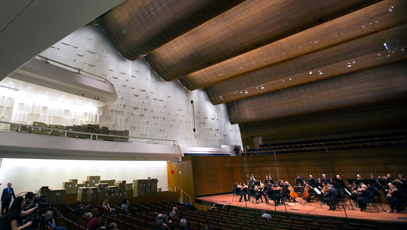 Wednesday morning the Saint Paul Chamber Orchestra held its first rehearsal in the Ordway's nearly completed new concert hall, a space designed specifically for the more intimate acoustic needs of a chamber orchestra and its audience. The hall is a project of the Arts Partnership, comprising the Ordway, SPCO, Schubert Club and Minnesota Opera. ] BRIAN PETERSON &#x201a;&#xc4;&#xa2; brianp@startribune.com St. Paul, MN - 12/10/2012