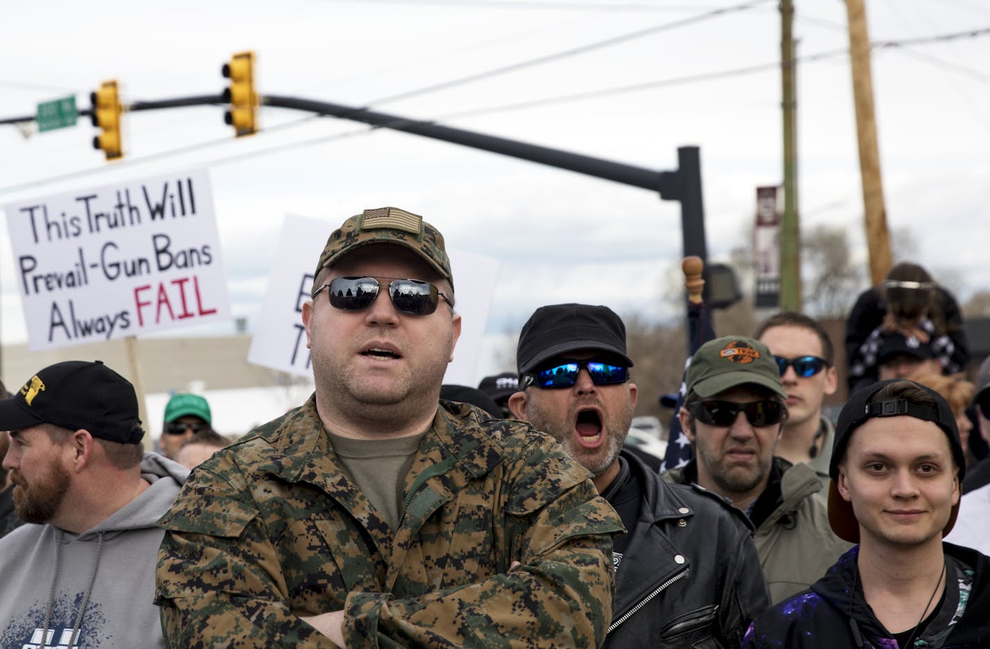 Gun rights supporters take part in a counterprotest before the March for Our Lives rally in Salt Lake City, March 24, 2018. Tensions over guns seemed to converge in Salt Lake City, where an estimated 500 people marched in support of gun rights just minutes before the gun control rally drew some 6,000 marchers. (Kim Raff/The New York Times)