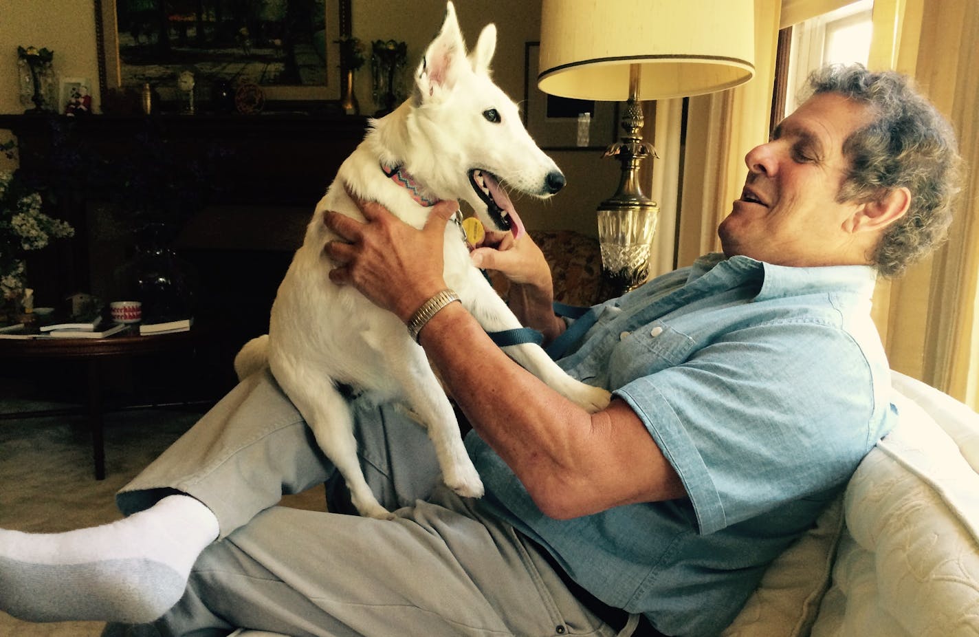 Dennis Lang spends time with his fox terrier, Allie, at his home in St. Paul. Lang said he's confident he will prevail in his legal battle with a self-proclaimed miracle healer who says he's been defamed by Lang.