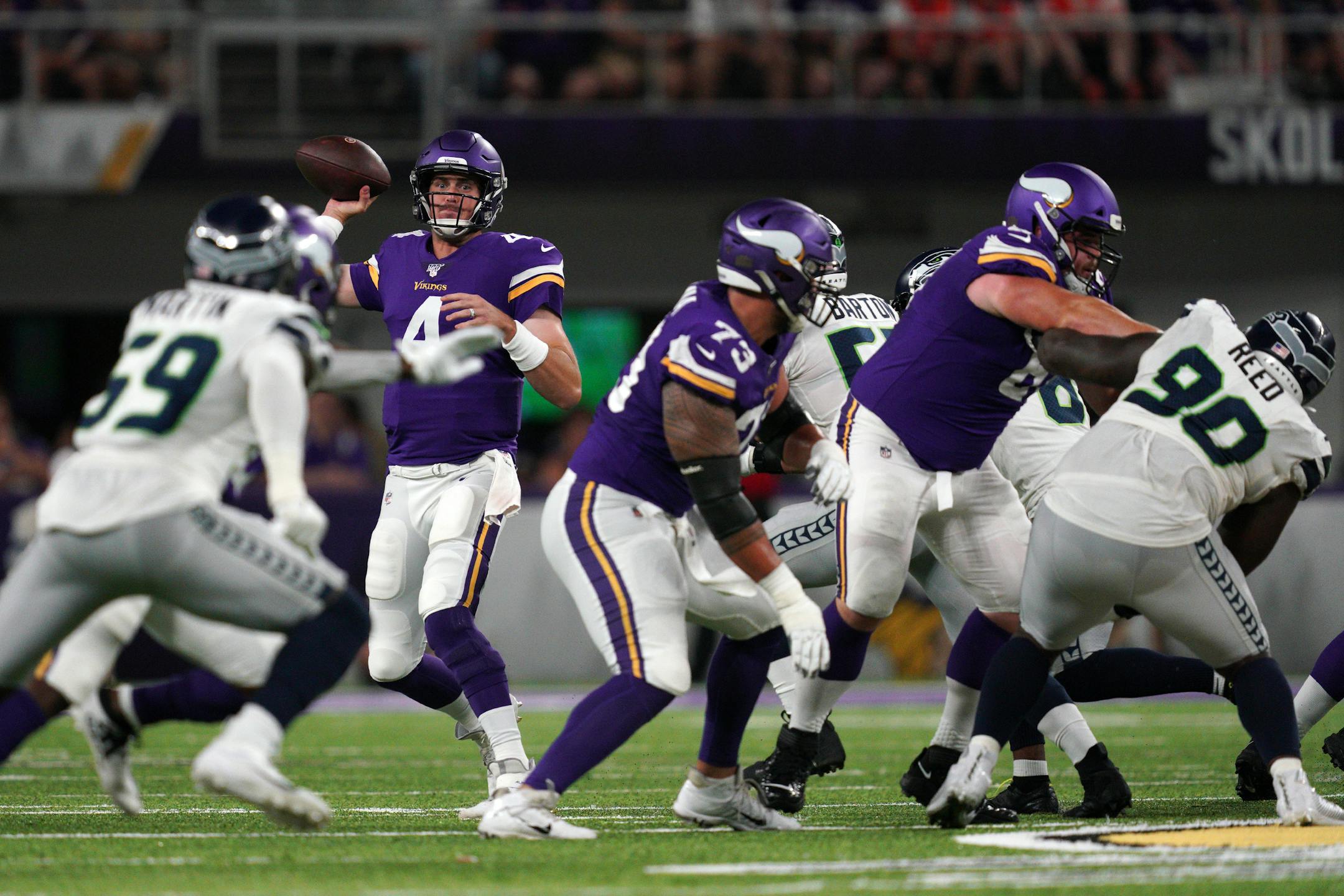 Sean Mannion had another strong outing in his bid to be the Vikings' backup quarterback, going 11-for-14 for 88 yards, one touchdown and one interception against Seattle.