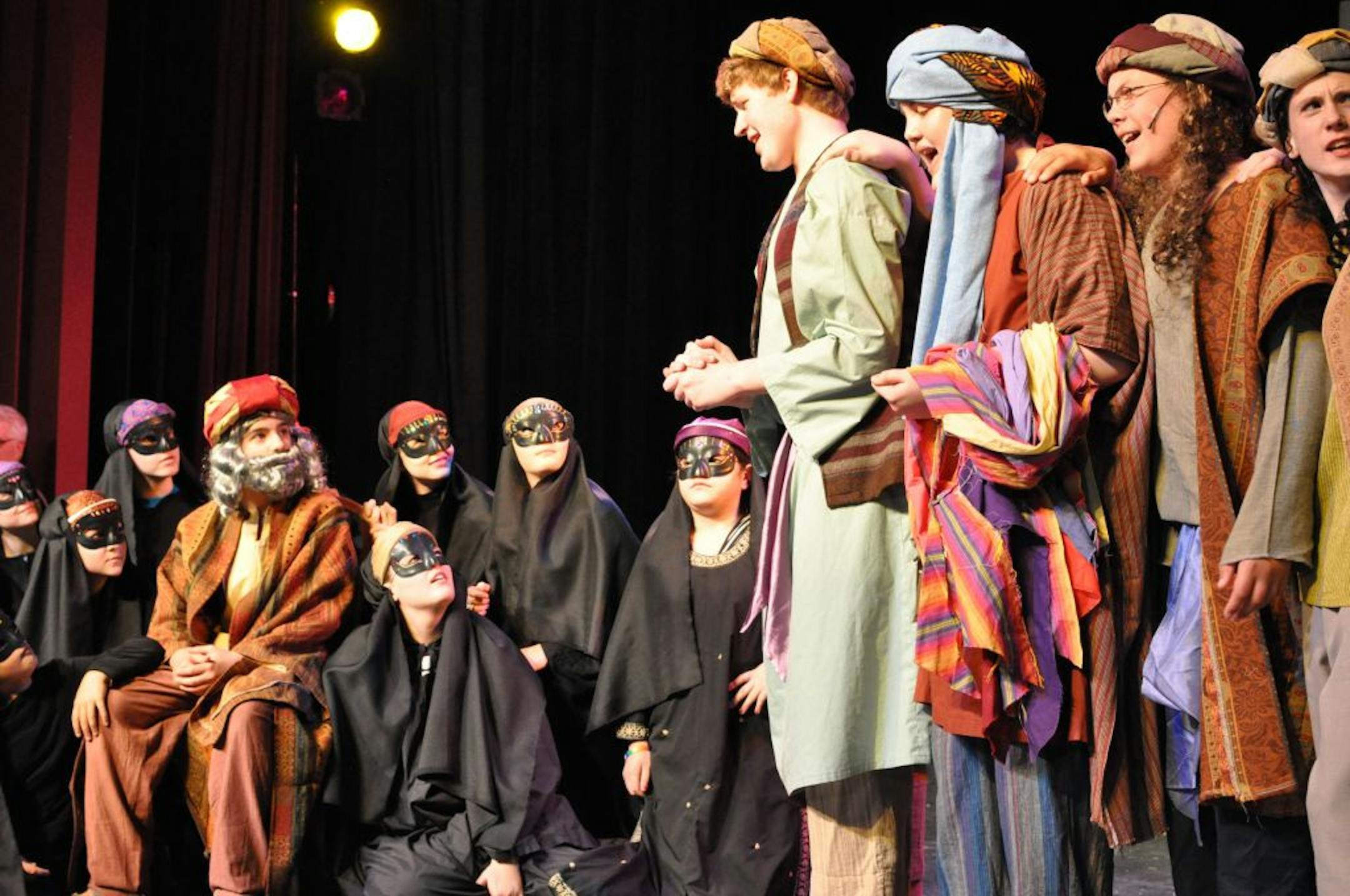 One of Joseph�s brothers gives some bad news to his father in �Joseph and the Amazing Technicolor Dreamcoat,� currently showing at the Lakeville Area Arts Center.