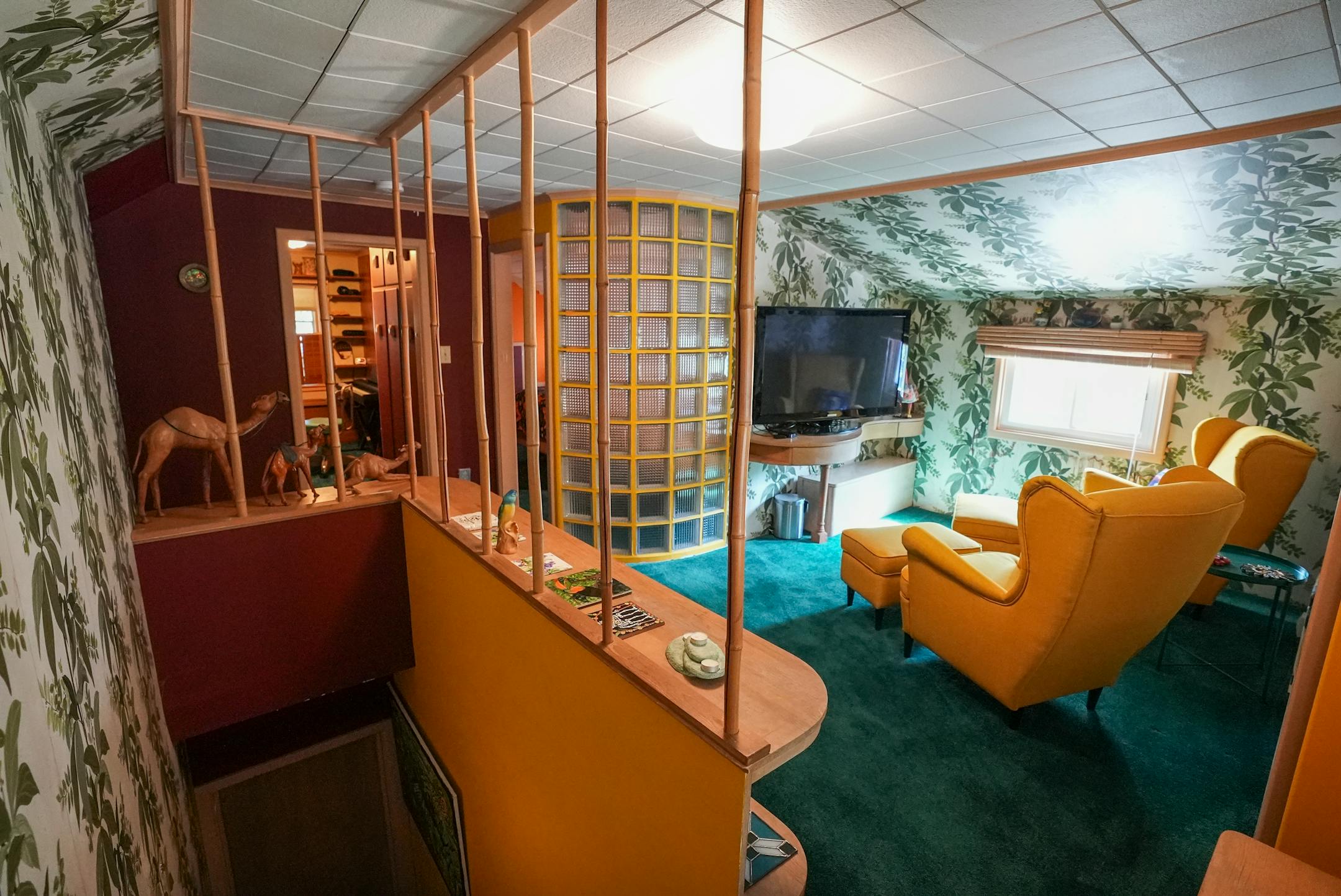 The upstairs lounge of Joe and Jack's technicolor house in St. Cloud as featured on HGTV'S "Ugliest House in America."
