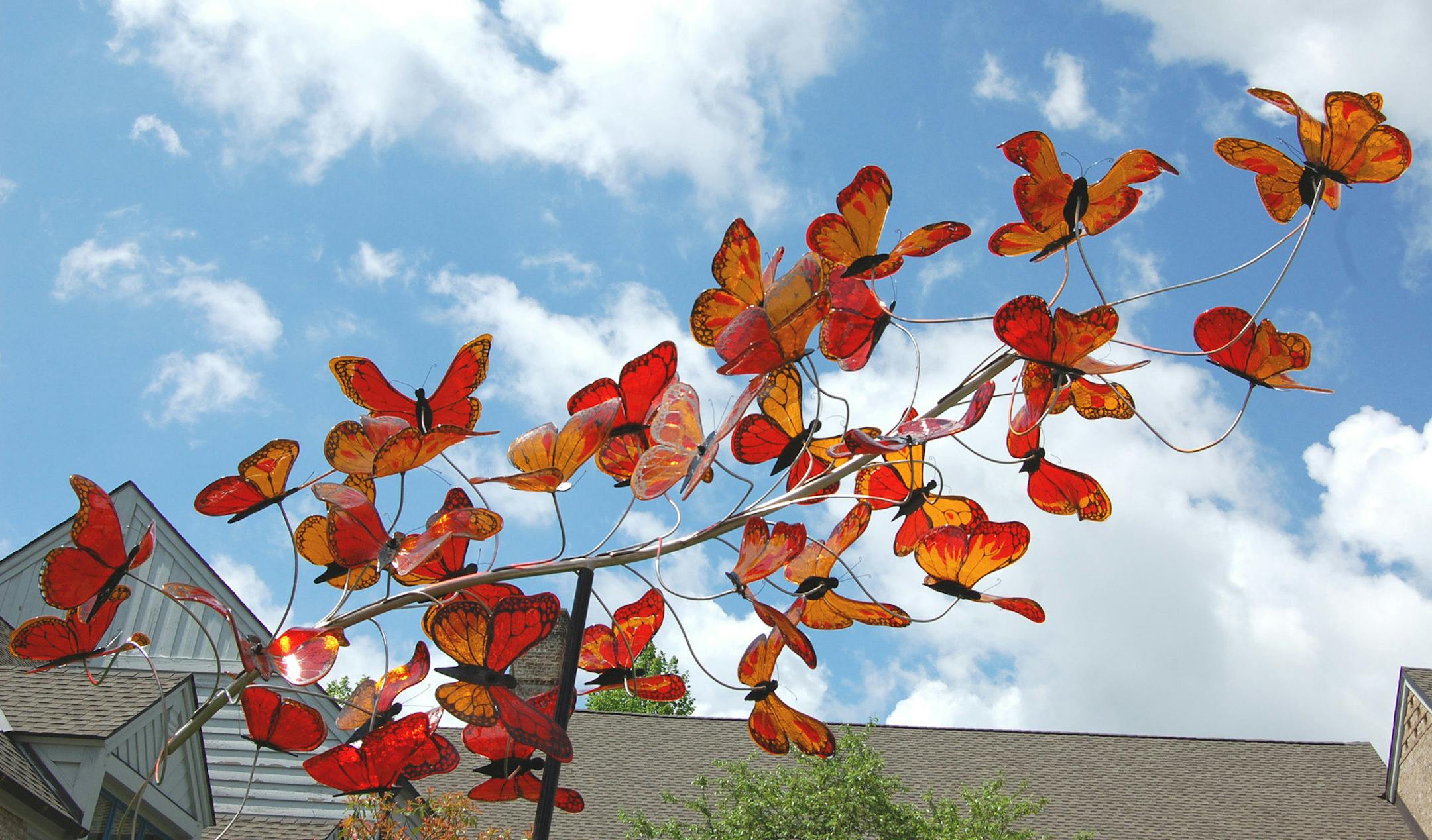 "Flight of the Monarchs," a sculpture in the "Nature in Glass" exhibit at the Minnesota Landscape Arboretum.