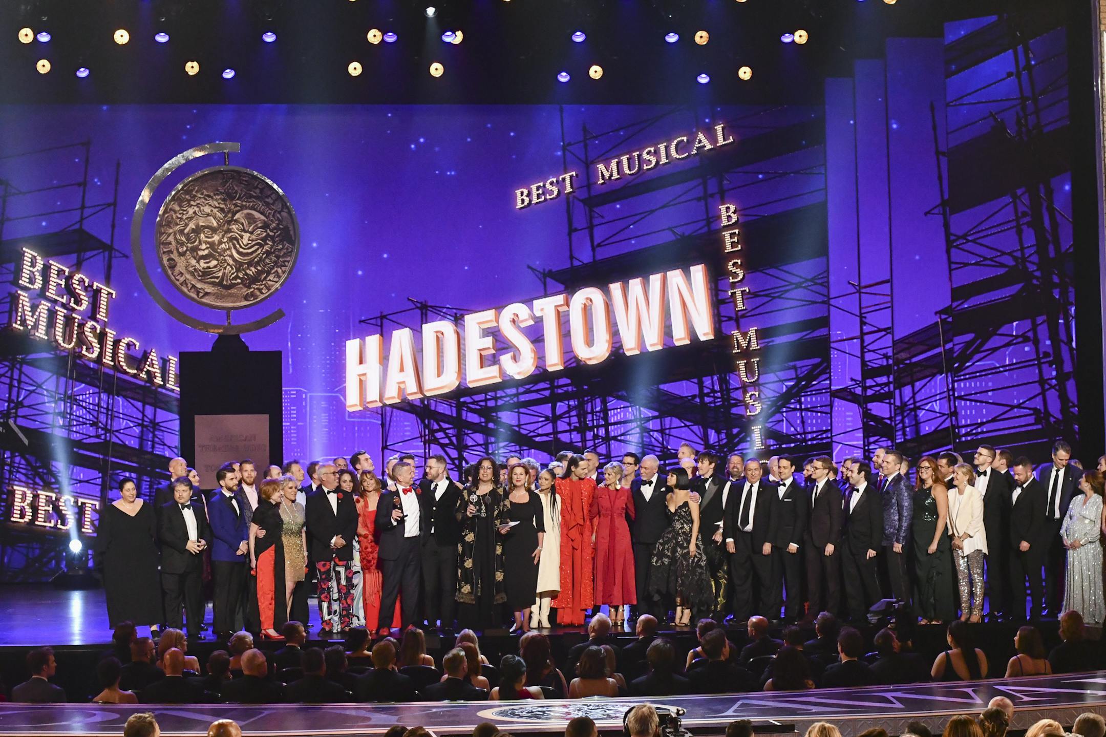 The company of "Hadestown," accept the award for best musical at the 73rd annual Tony Awards at Radio City Music Hall on Sunday, June 9, 2019, in New York. (Photo by Charles Sykes/Invision/AP)