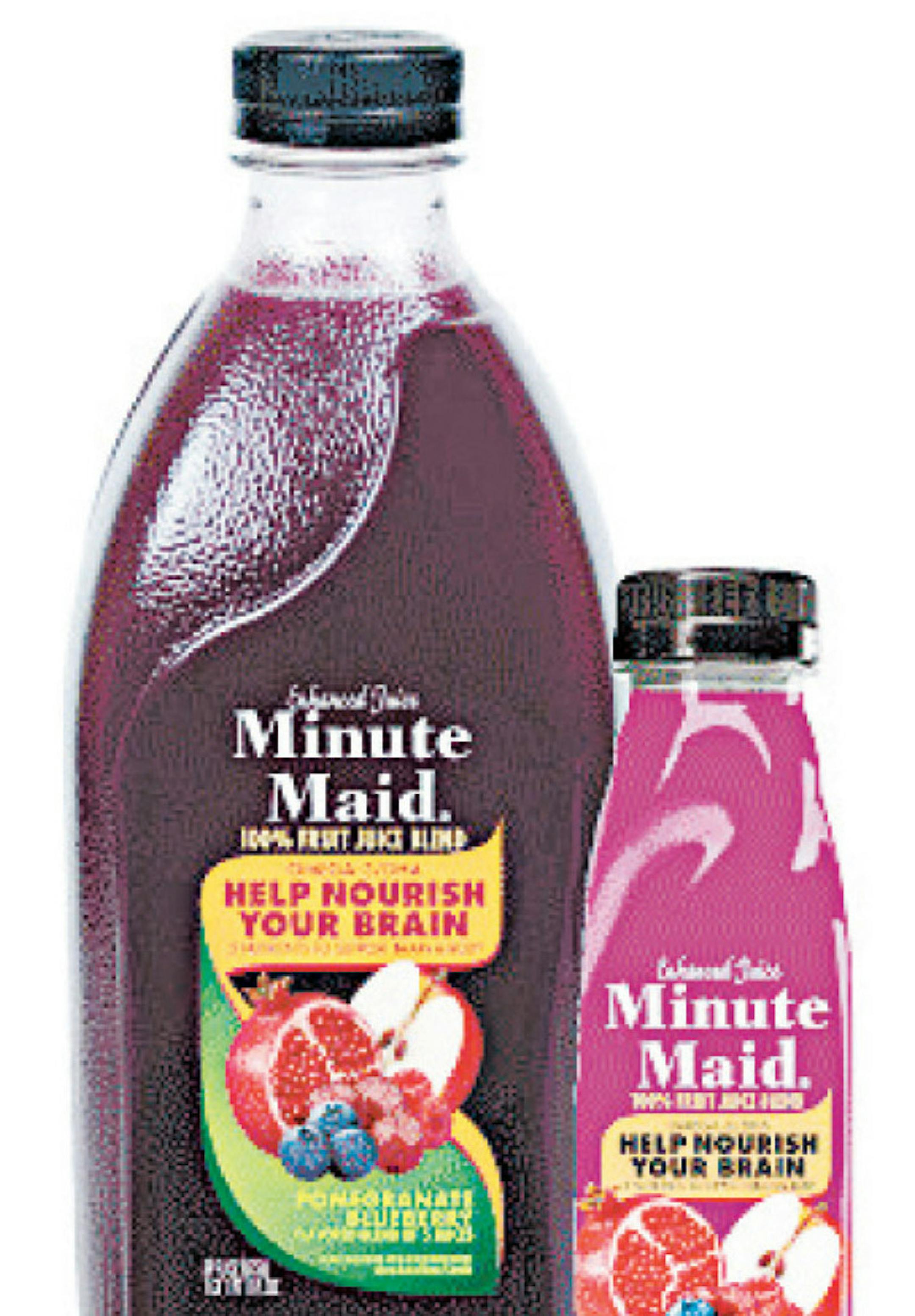 Chart compares the amount of pomegranate and blueberry juice in POM Wonderful Pomegranate Blueberry and Minute Maid Enhanced Pomegranate Blueberry drinks. Chicago Tribune 2014<p> With BC-SCOTUS-POMEGRANATE:TBW, Tribune Washington Bureau by David G. Savage ORG XMIT: 1152001