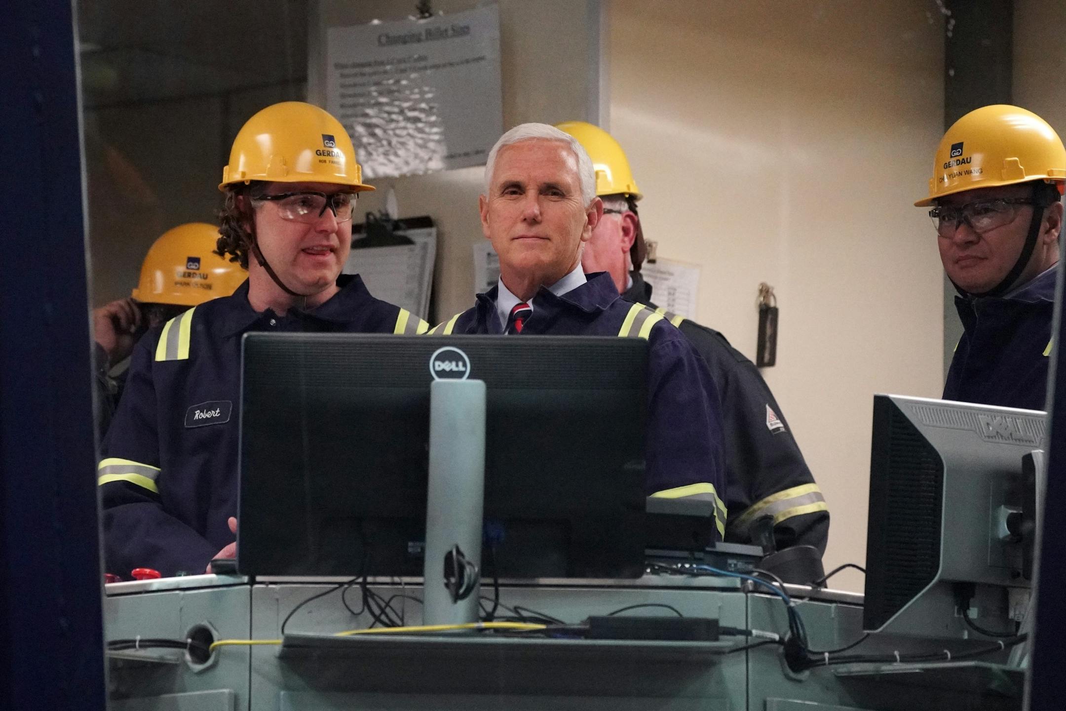 Vice President Mike Pence was led on a tour of Gerdau Ameristeel Thursday.