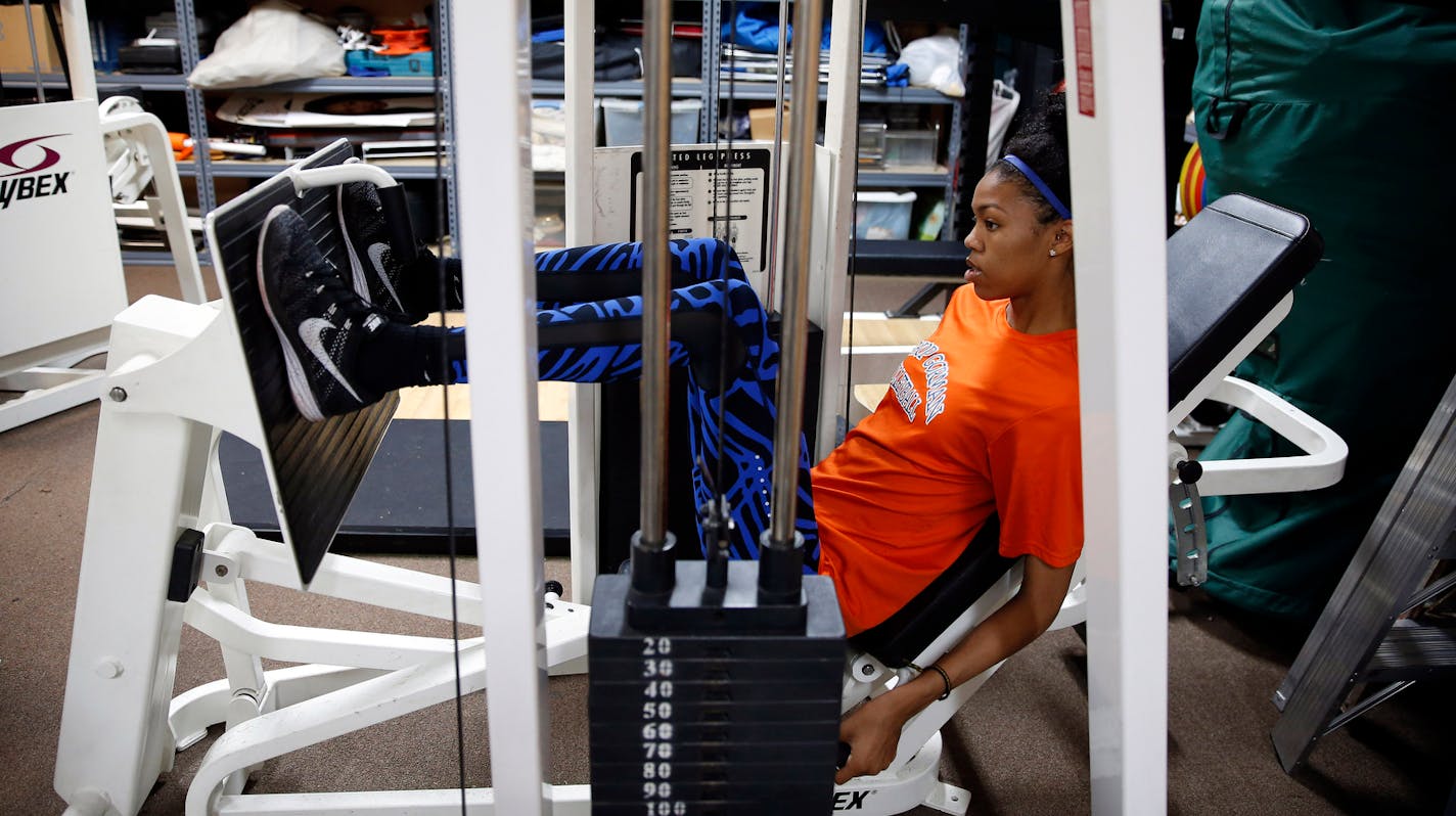 Randall Cunningham's daughter, Vashti Cunningham trains at her home Saturday, April 23, 2016, in Las Vegas. (Isaac Brekken for the StarTribune)