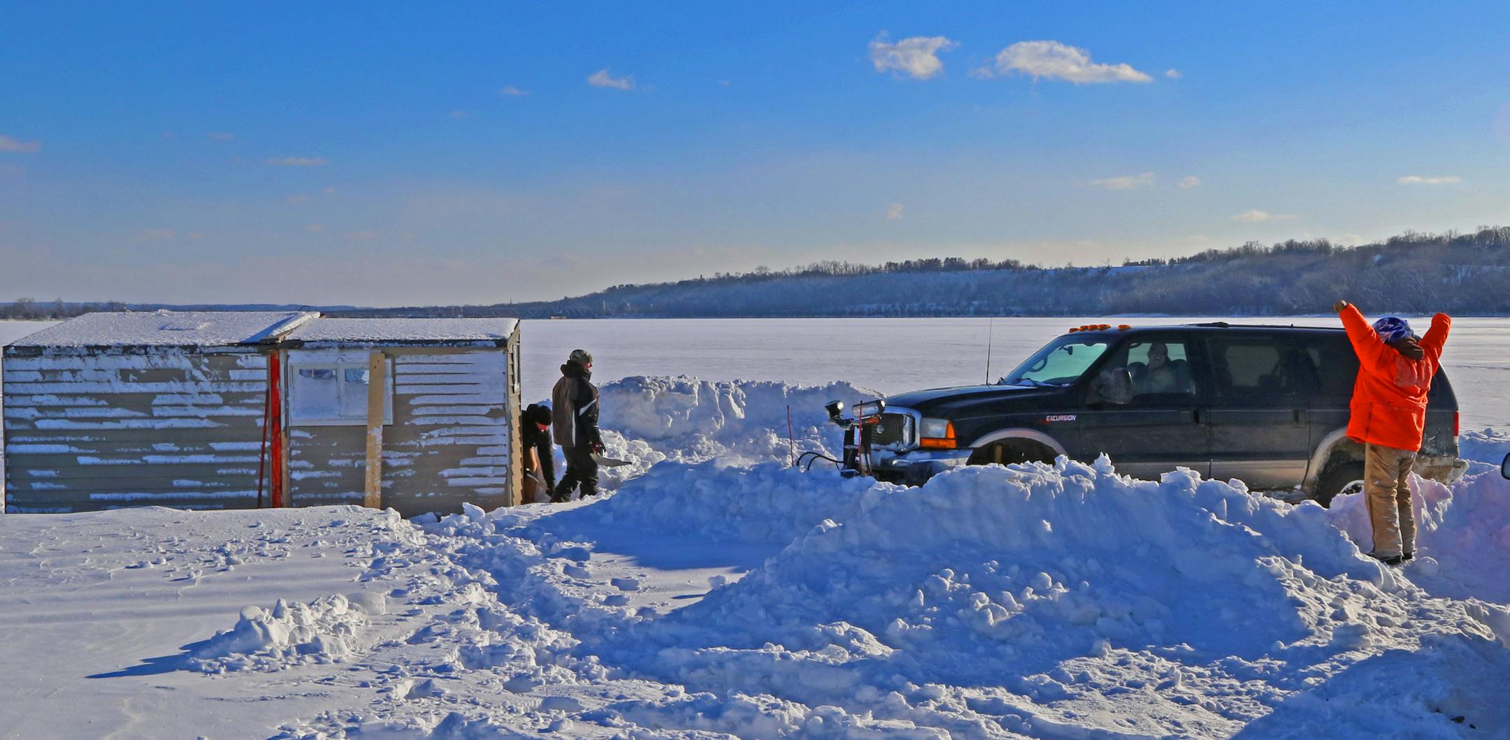 Plows have been required statewide in recent days to remove fish houses. On Upper Red Lake in northwest Minnesota, houses freed from the ice sometimes were pulled through as much as 2 feet of slush to reach land
