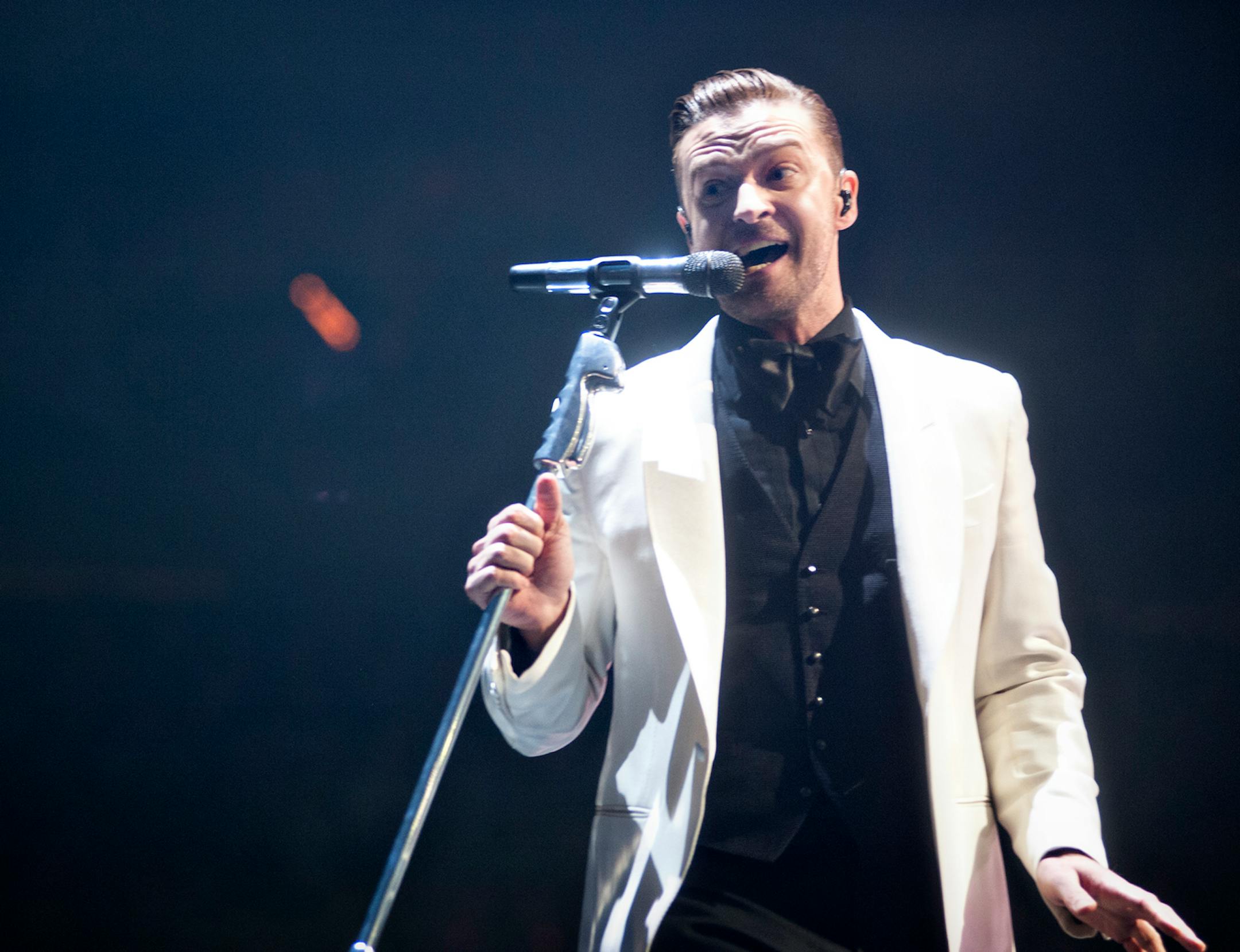 Justin Timberlake performs at the Xcel Arena on Feb 9, 2014.