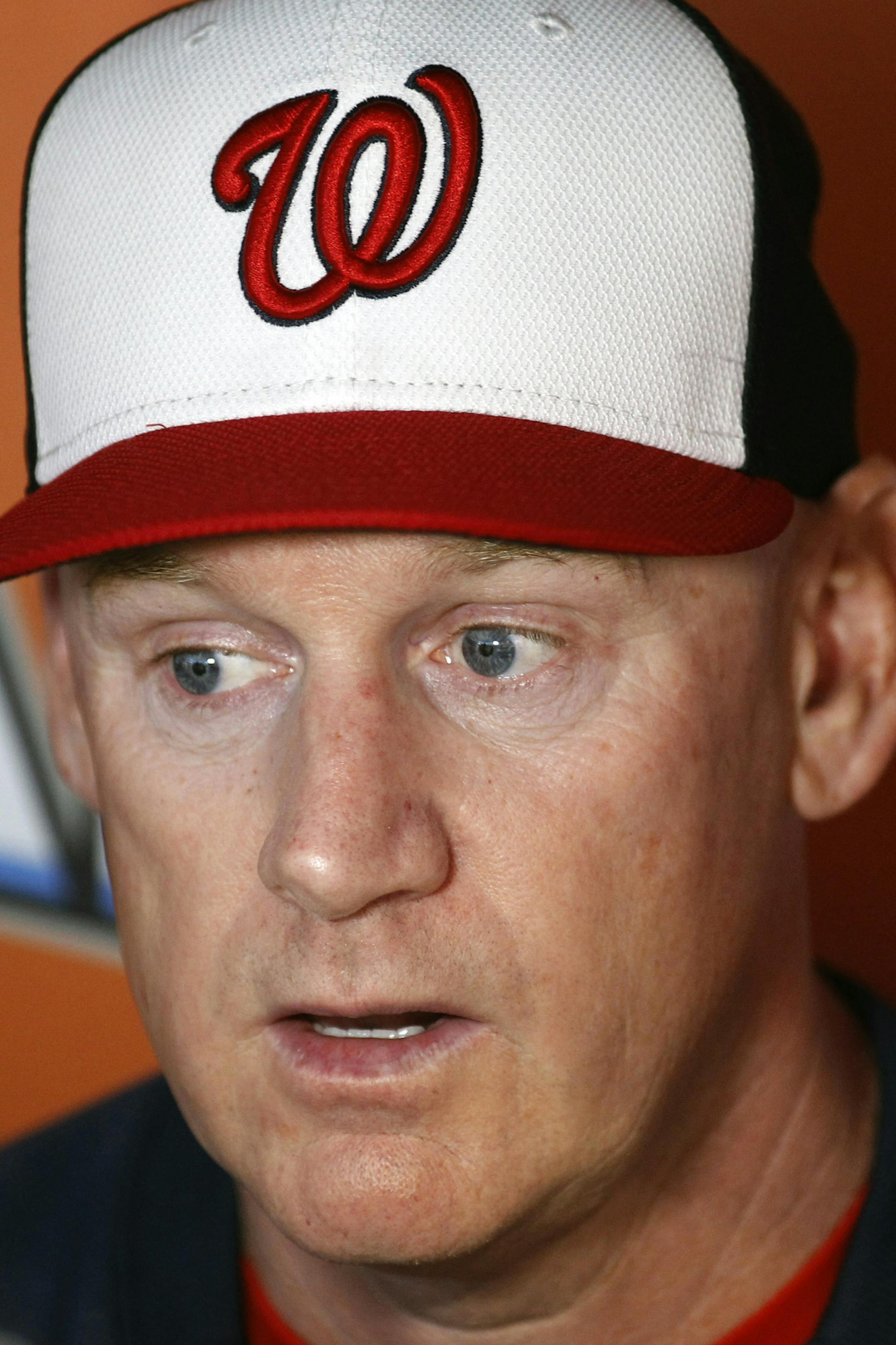 Washington Nationals manager Matt Williams speaks with reporters before a baseball game against the Miami Marlins, in Miami, Friday, Sept. 20, 2014. (AP Photo/Joe Skipper) ORG XMIT: FLJS104