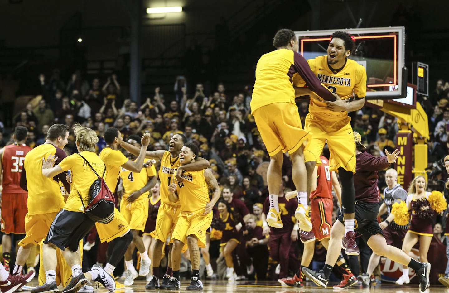 The Gophers celebrated their first Big Ten win over Maryland 68-63. ] RENEE JONES SCHNEIDER &#x2022; reneejones@startribune.com The Minnesota Gophers hosted the Maryland Terrapins at Williams Arena at the University of Minnesota on Thursday, February 18, 2016, in Minneapolis, Minn.