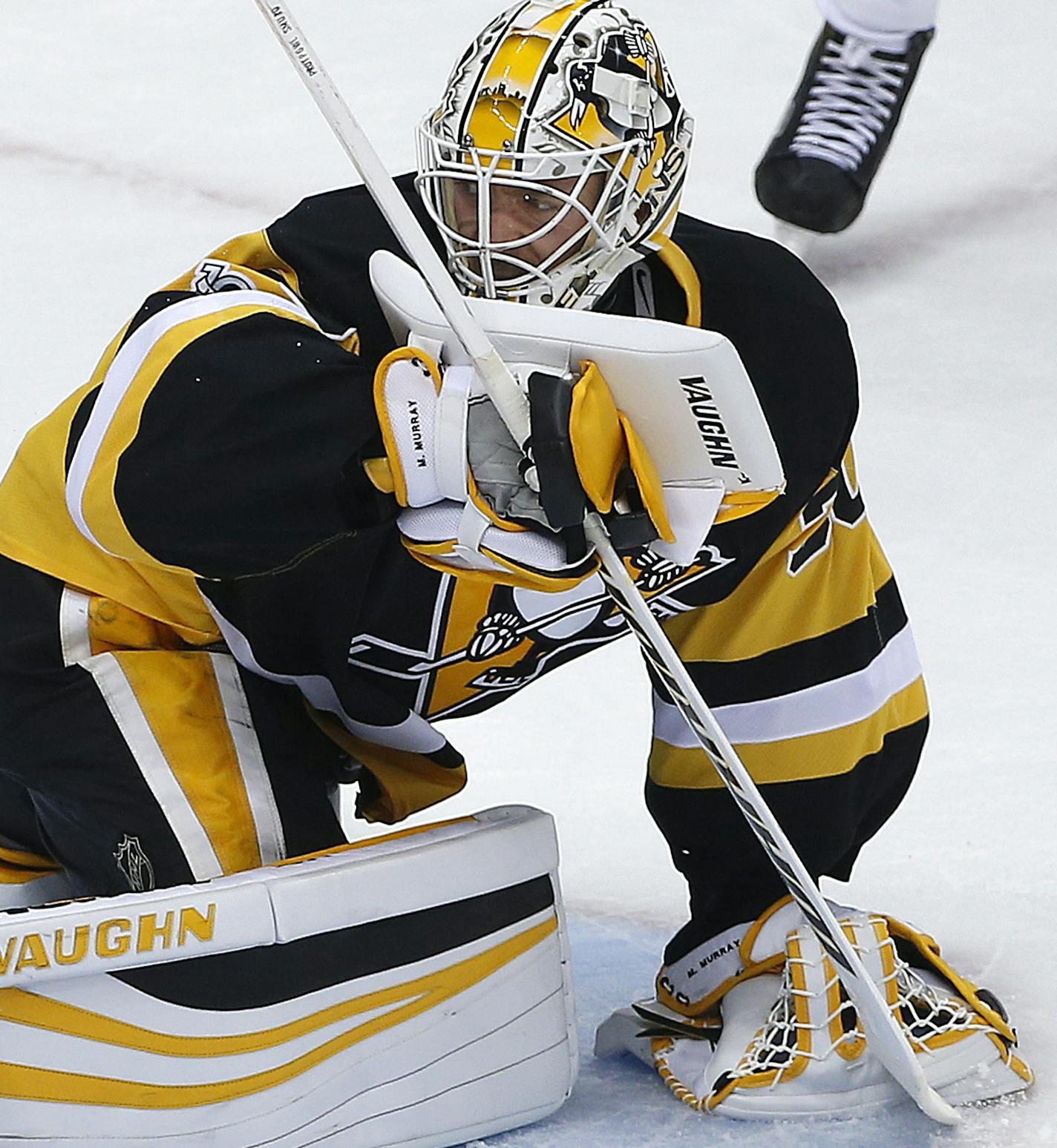 A shot by Buffalo Sabres' Jack Eichel gets past Pittsburgh Penguins goalie Matt Murray for a goal in the first period of an NHL hockey game in Pittsburgh, Sunday, March 5, 2017. (AP Photo/Gene J. Puskar) ORG XMIT: PAGP103