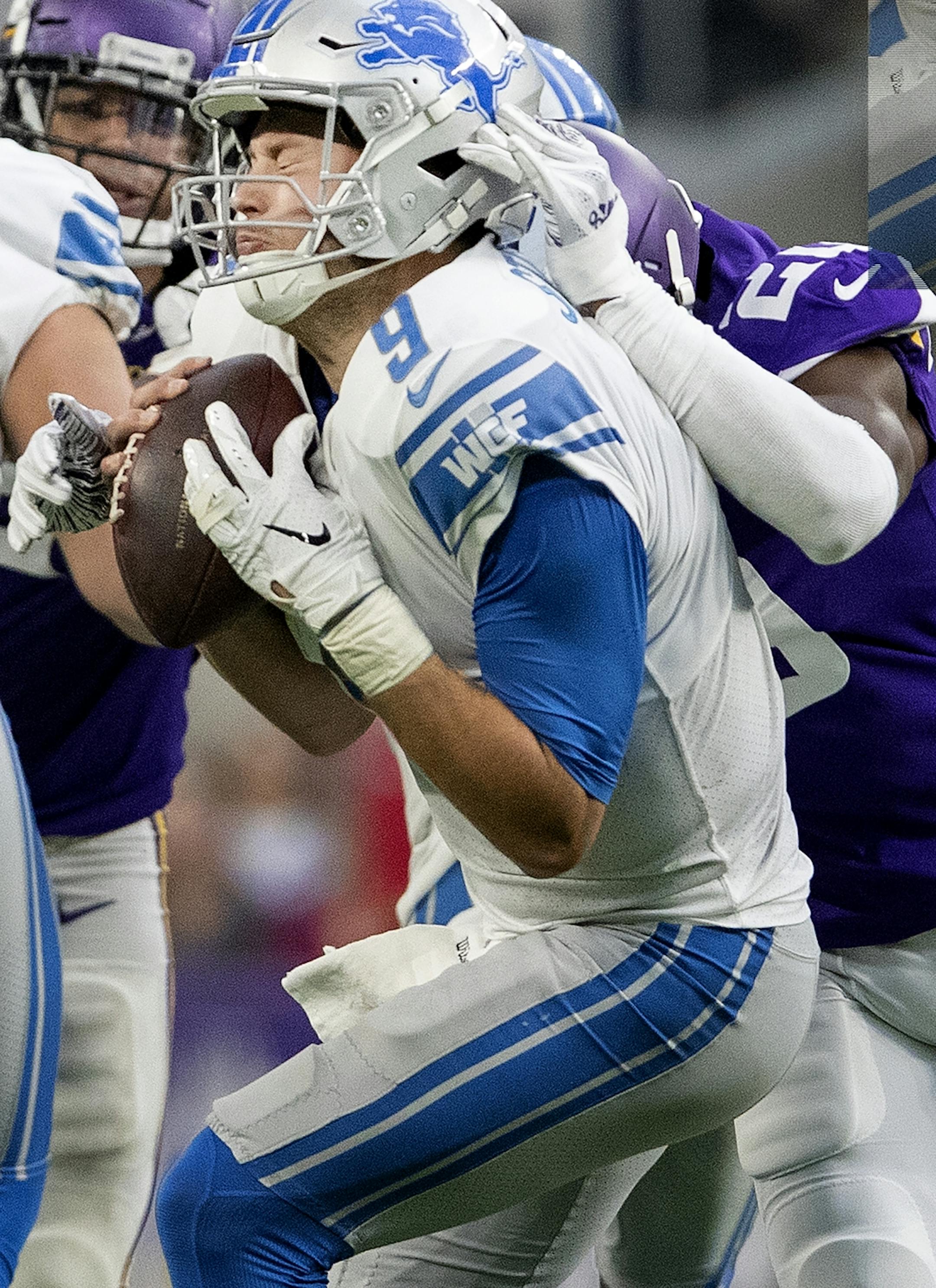 MacKensie Alexander sacked Matthew Stafford in the third quarter.