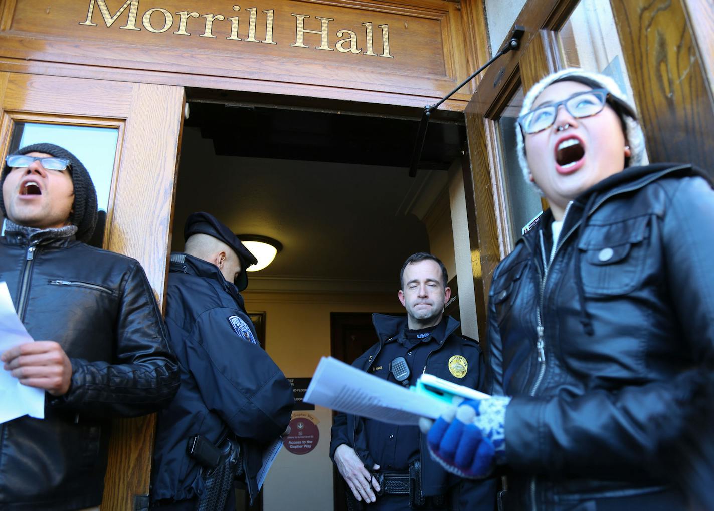 Who's Diversity? organizer Tori Hong led a group of protesters demanding access to Morrill Hall. ] Mark Vancleave - mark.vancleave@startribune.com * Student protesters with the group Who's Diversity? occupied the offices of University of Minnesota president Eric Kaler on Monday, Feb. 9, 2015.