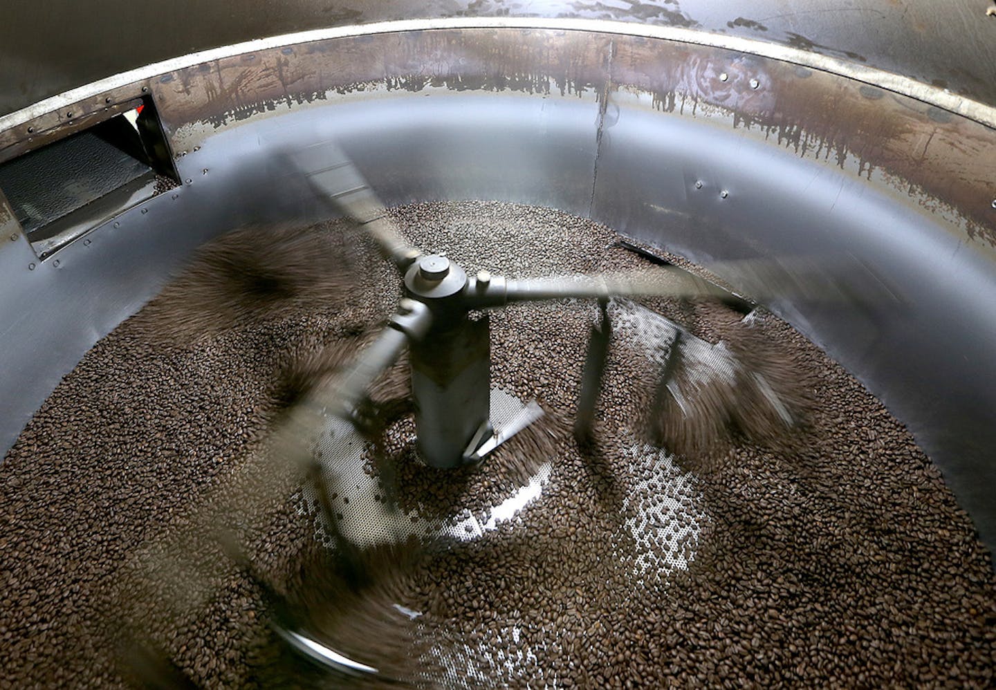 Cameron's Matthew Daugherty, roasted beans at the plant, Wednesday, September 14, 2016 in Shakopee, MN. In 2009, Cameron's Coffee designed a brand new state-of-the-art coffee processing and packaging facility in Shakopee. The in-home coffee brand has increased sales 350% since 2009. ] (ELIZABETH FLORES/STAR TRIBUNE) ELIZABETH FLORES &#xa5; eflores@startribune.com