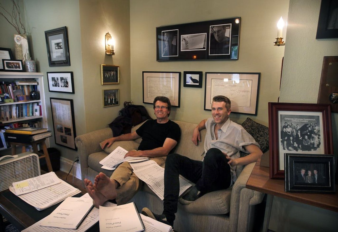 Stephen and Greg Paulus in Stephen's St. Paul home studio. They merged their classical and jazz styles for their new work, "TimePiece."