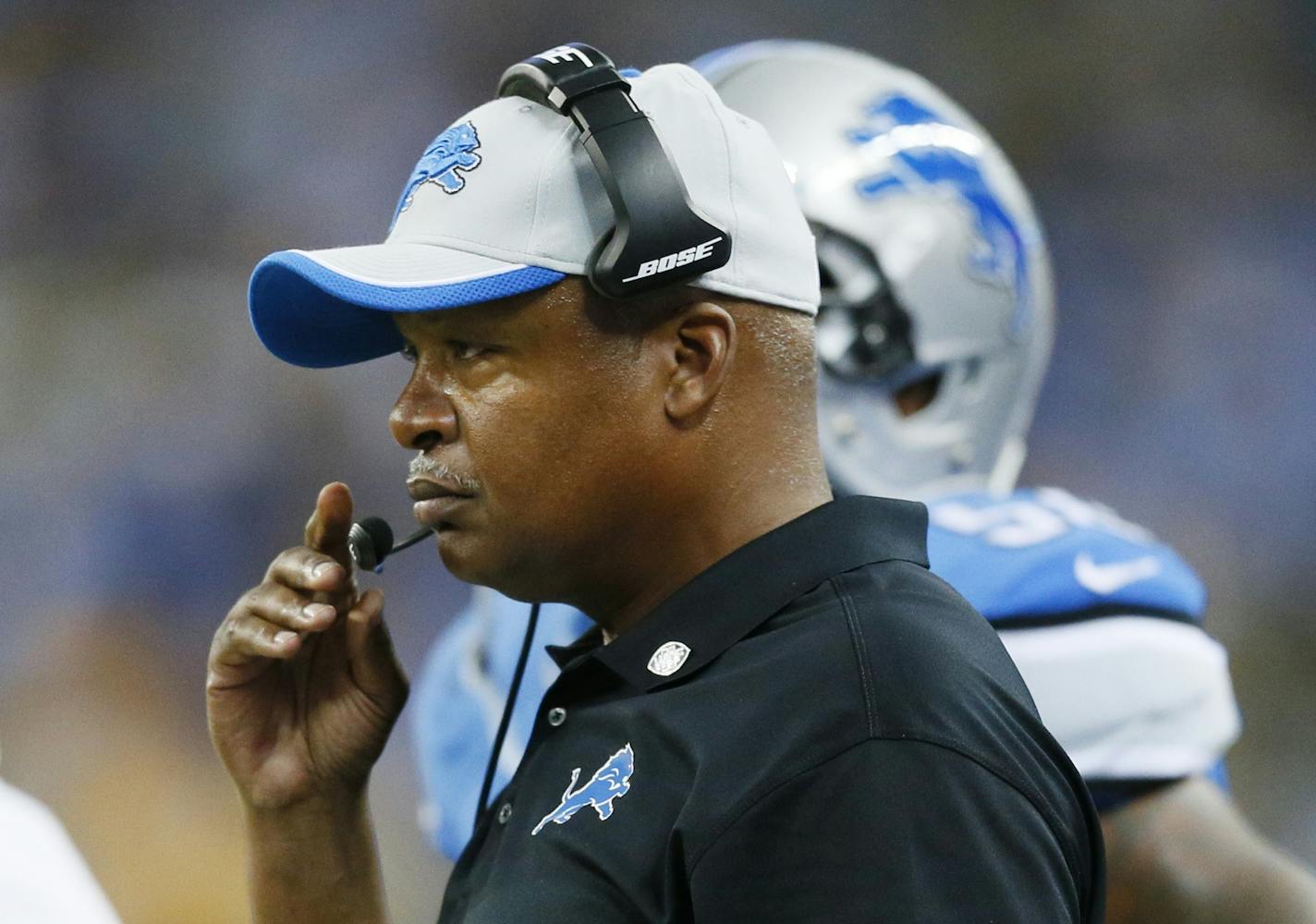 Lions coach Jim Caldwell had little to smile about Sunday after Calvin Johnson and Reggie Bush left the game because of injuries.