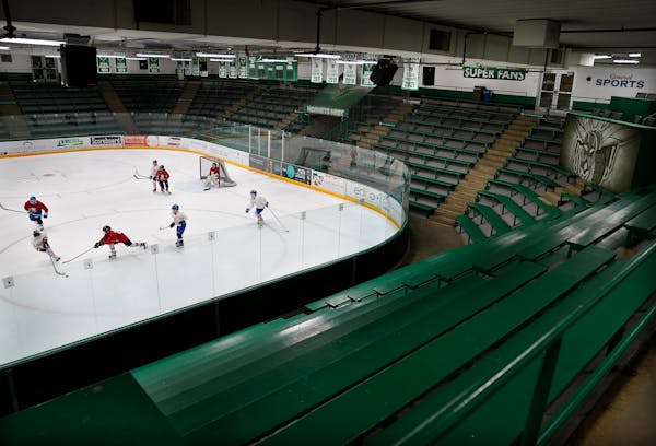 Breakaway Academy 5th-graders practice hockey at Edina’s Braemar Arena in February 2022. The city is looking to collect more sales tax to pay for up