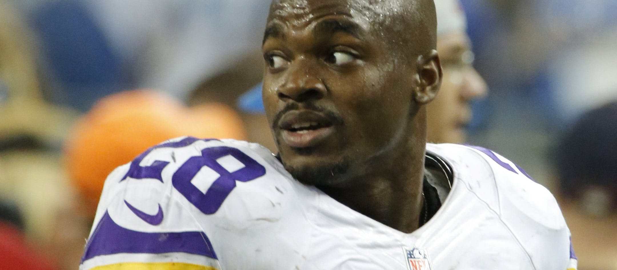Minnesota Vikings running back Adrian Peterson (28) is seen after the NFL football game against the Detroit Lions at Ford Field in Detroit, Sunday, Sept. 8, 2013. (AP Photo/Duane Burleson) ORG XMIT: NYOTK