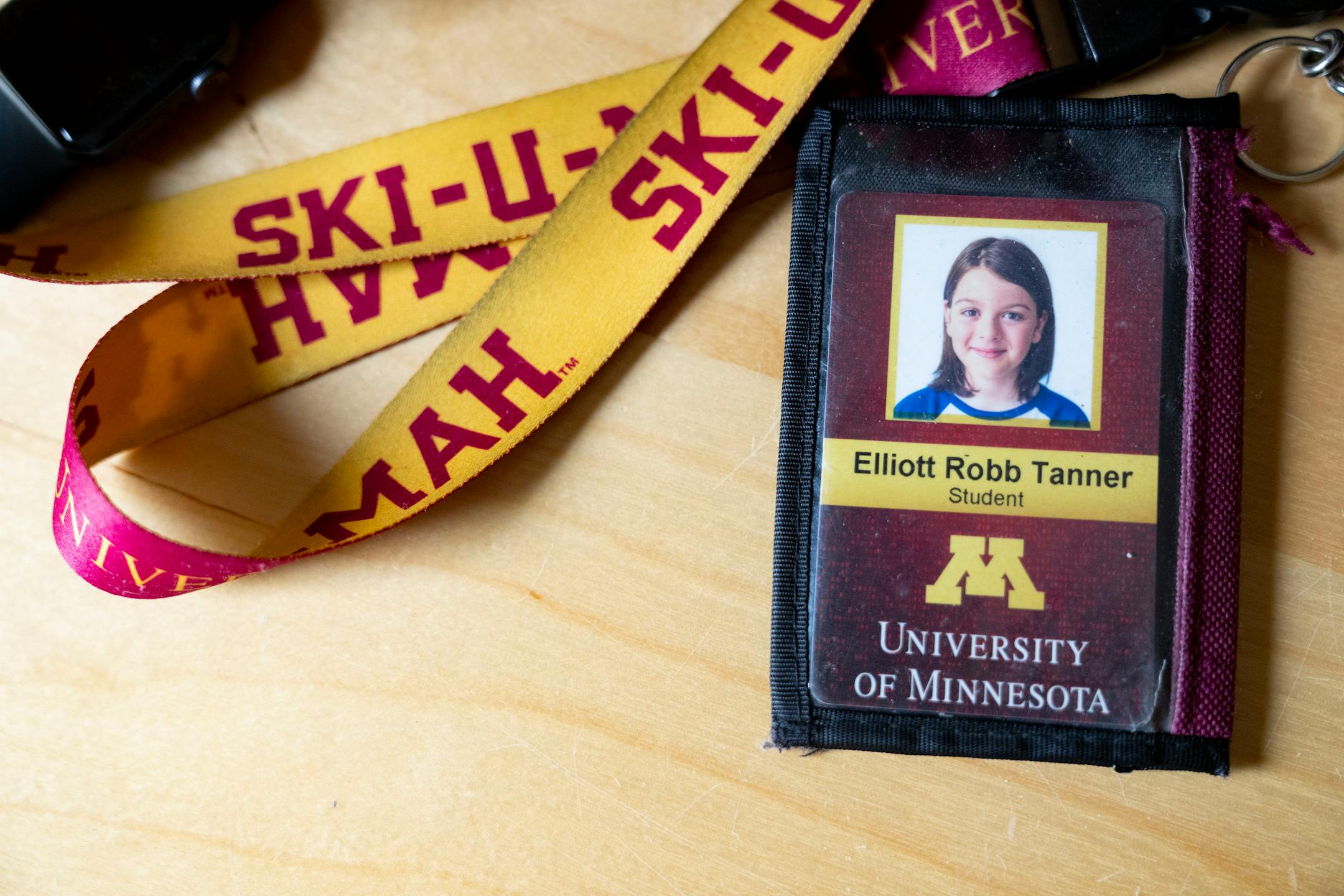 Elliott Tanner's student ID sits on his desk before his graduation.