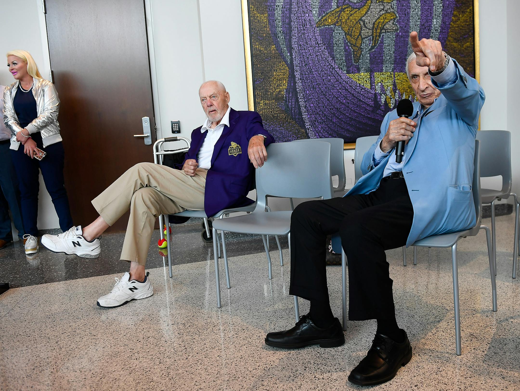 Sid Hartman spoke next to Bud Grant during an unveiling for the new Sid Hartman Interview Room Friday at the Vikings new training facility in Eagan on June 15, 2018 at the Vikings new training facility in Eagan.