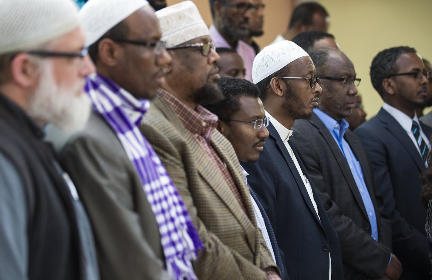 Muslim leaders gather at the Abubakar Islamic Center in Minneapolis on Tuesday to address the alleged profiling of Muslims by the TSA at Minneapolis-St. Paul International Airport.