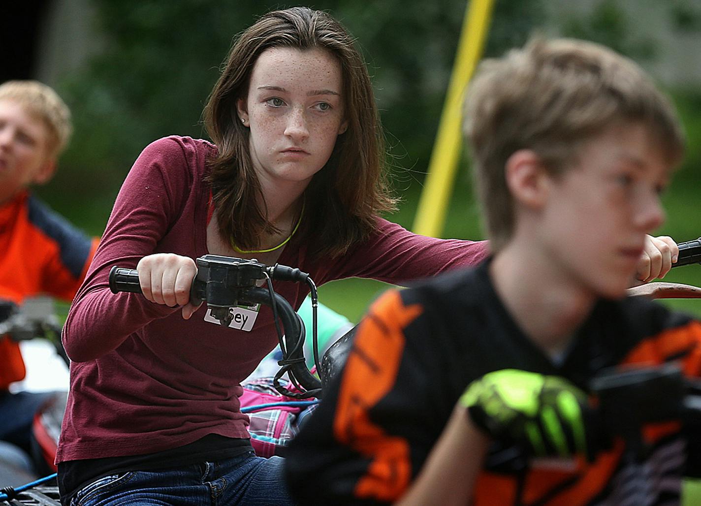 Linsey Ellestad, 13, Hastings, was among the young drivers who attended the DNR ATV training course. ] JIM GEHRZ &#x201a;&#xc4;&#xa2; jgehrz@startribune.com / Farmington, MN 6/28, 2014 / 9:00 AM / BACKGROUND INFORMATION: The Minnesota DNR conducted a training class for ATV riders, particularly aimed at younger riders at the Dakota County Fairgrounds in Farmington. Jay Peterson was among the instructors. This is hands on training with machines and includes obstacle course. This will accompany a p