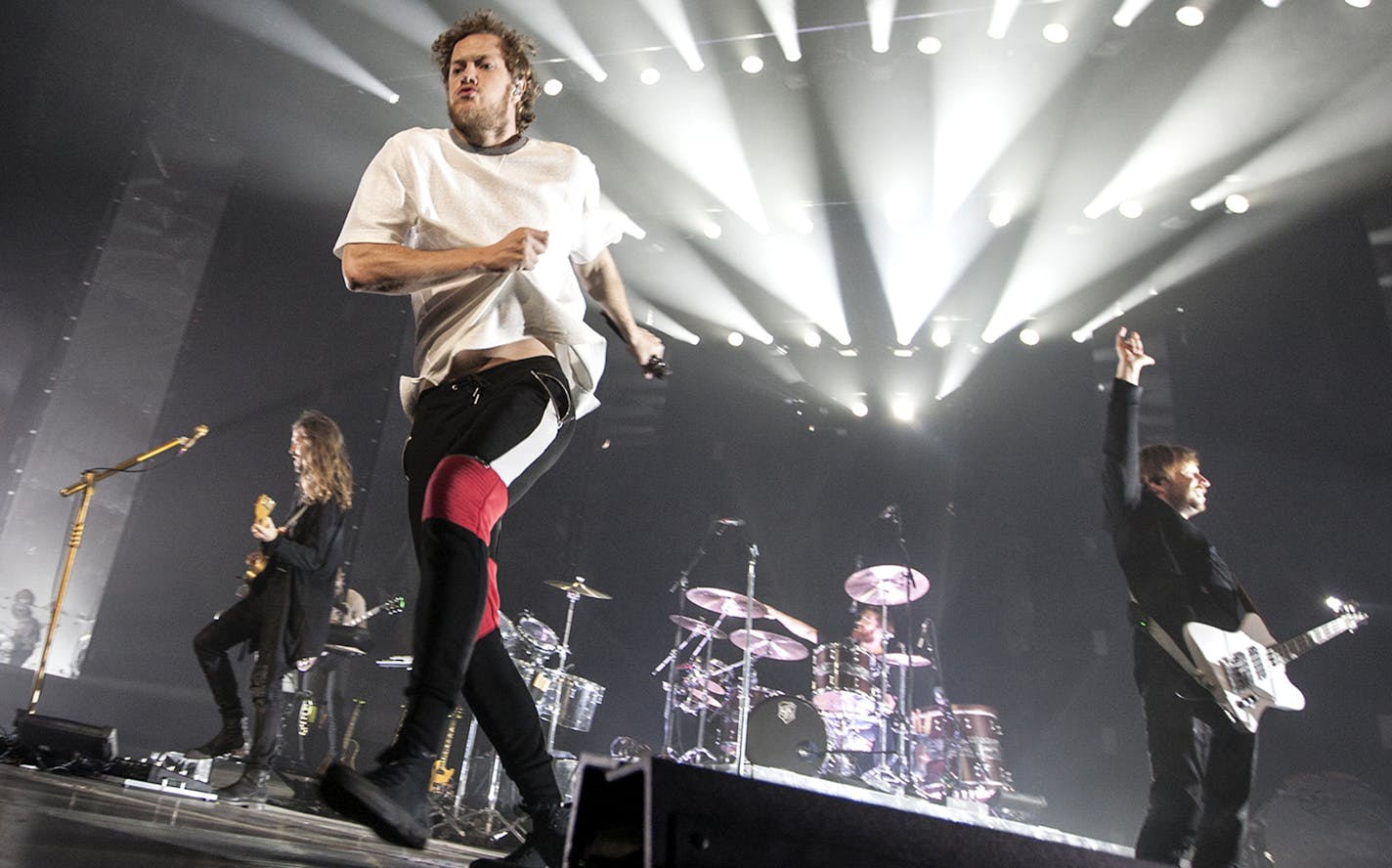 Dan Reynolds performs with Imagine Dragons at Xcel Energy Center in St. Paul June 9, 2015. (Courtney Perry/Special to the Star Tribune) ORG XMIT: MIN1506092207280088